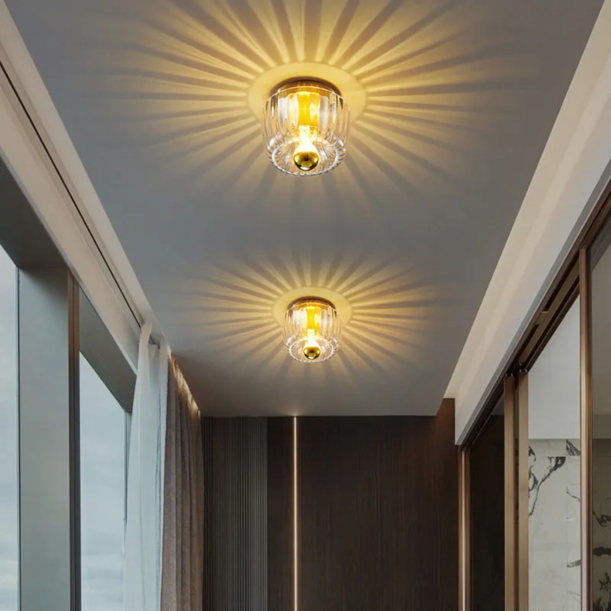 Gold glass sun dual-purpose flush mount lighting - modern — 110V-120V (US/CA)