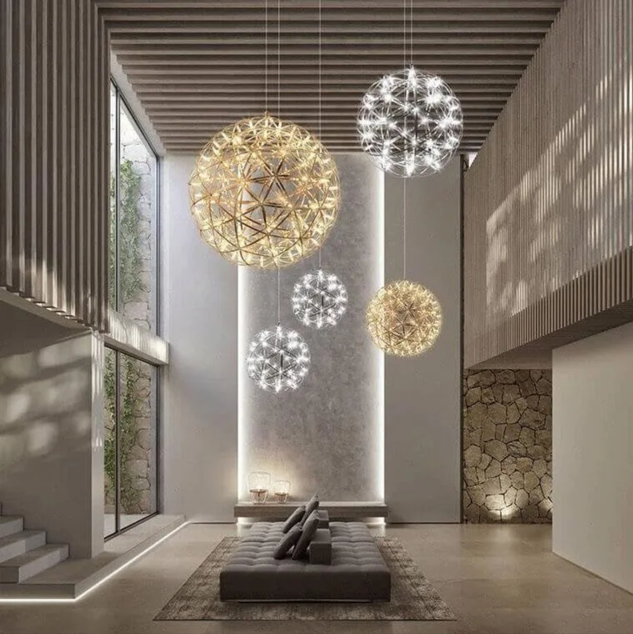 Modern globe firework silver iron pendant lighting, Lighom — 7.87" 12 Light / Brushed Gold / 110V-120V (US/CA)
