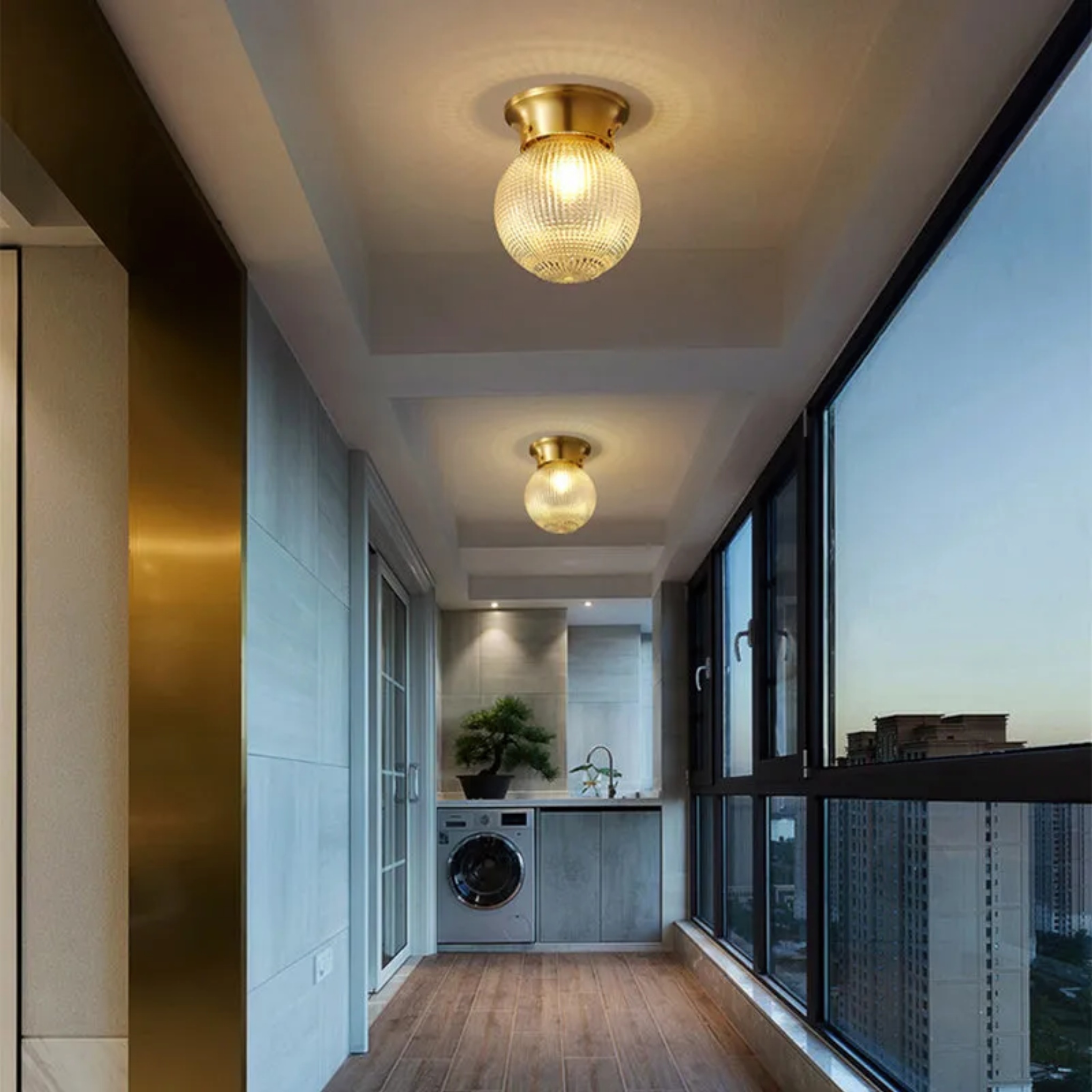 Luxury semi-flush 1-light semi-flush mount light in brass — 110V-120V (US/CA