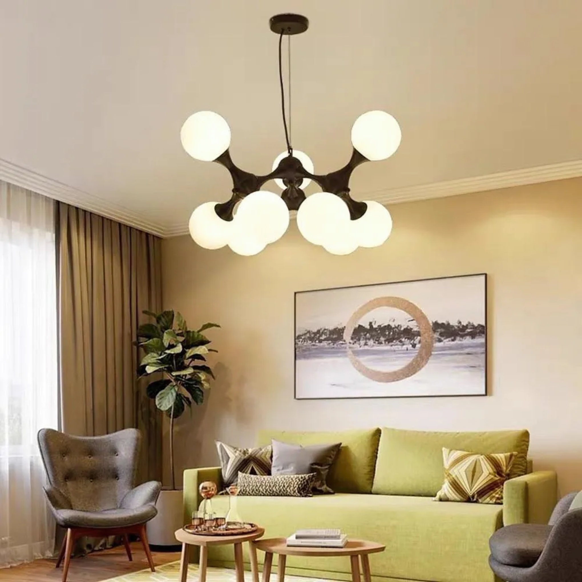 Modern 9-bulb globe gray pendant lighting — Polished Chrome