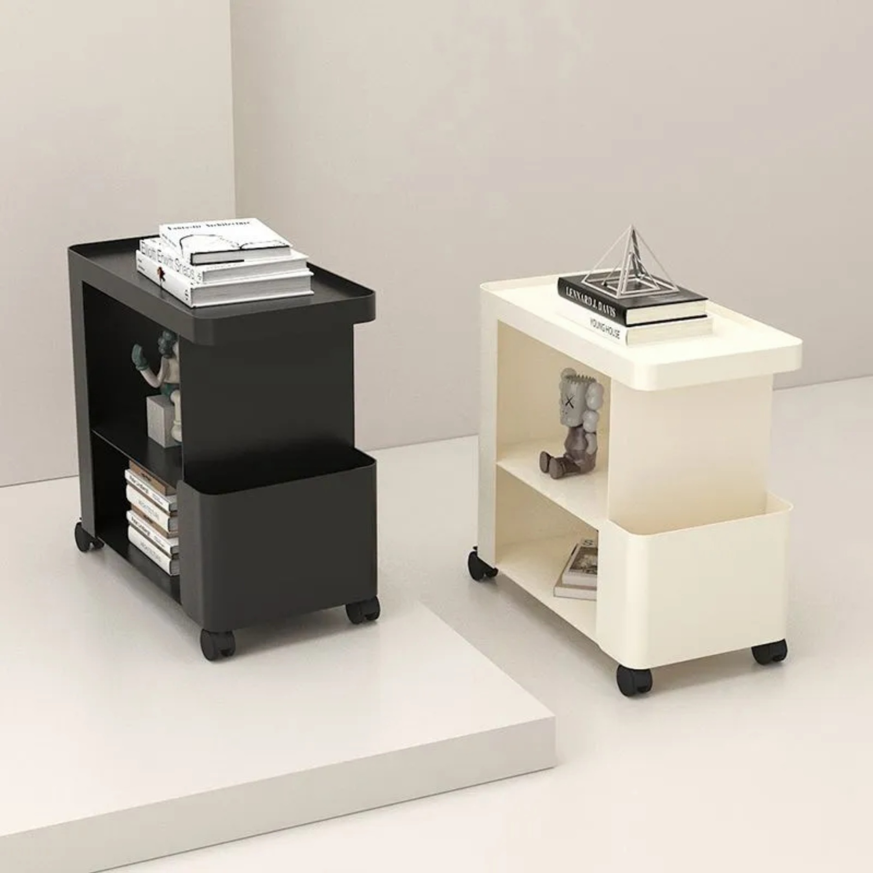 Minimalist end 3-tier end & side tables in iron — Without Wheels / Black