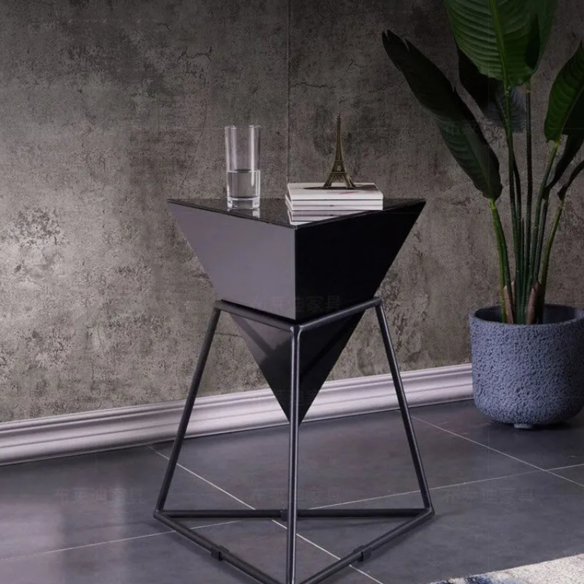 Triangle 1-tier rock natural end & side tables, Lighom — Iron / Gold / White