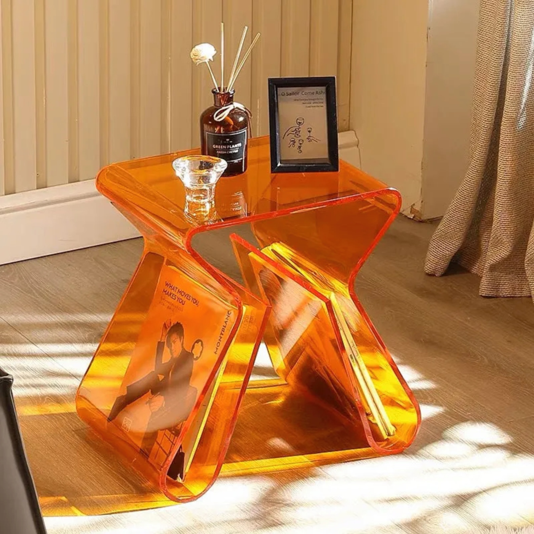 Minimalist irregular curved side tables in metal — Orange