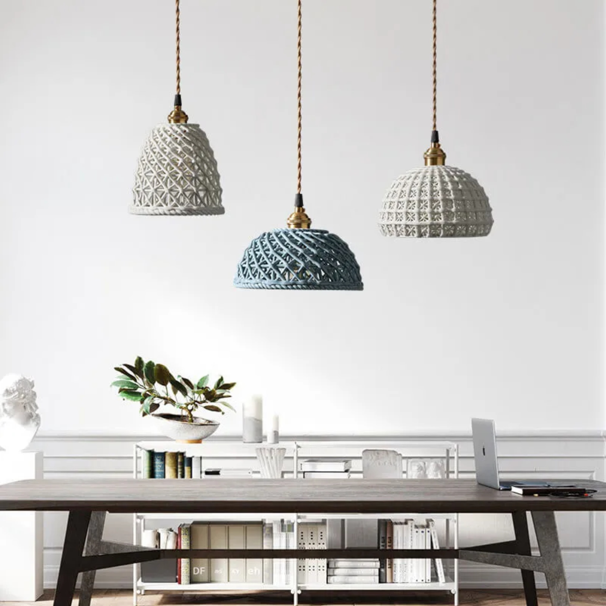 Japanese dome openwork pendant lighting in metal — White / 110V-120V (US/CA)