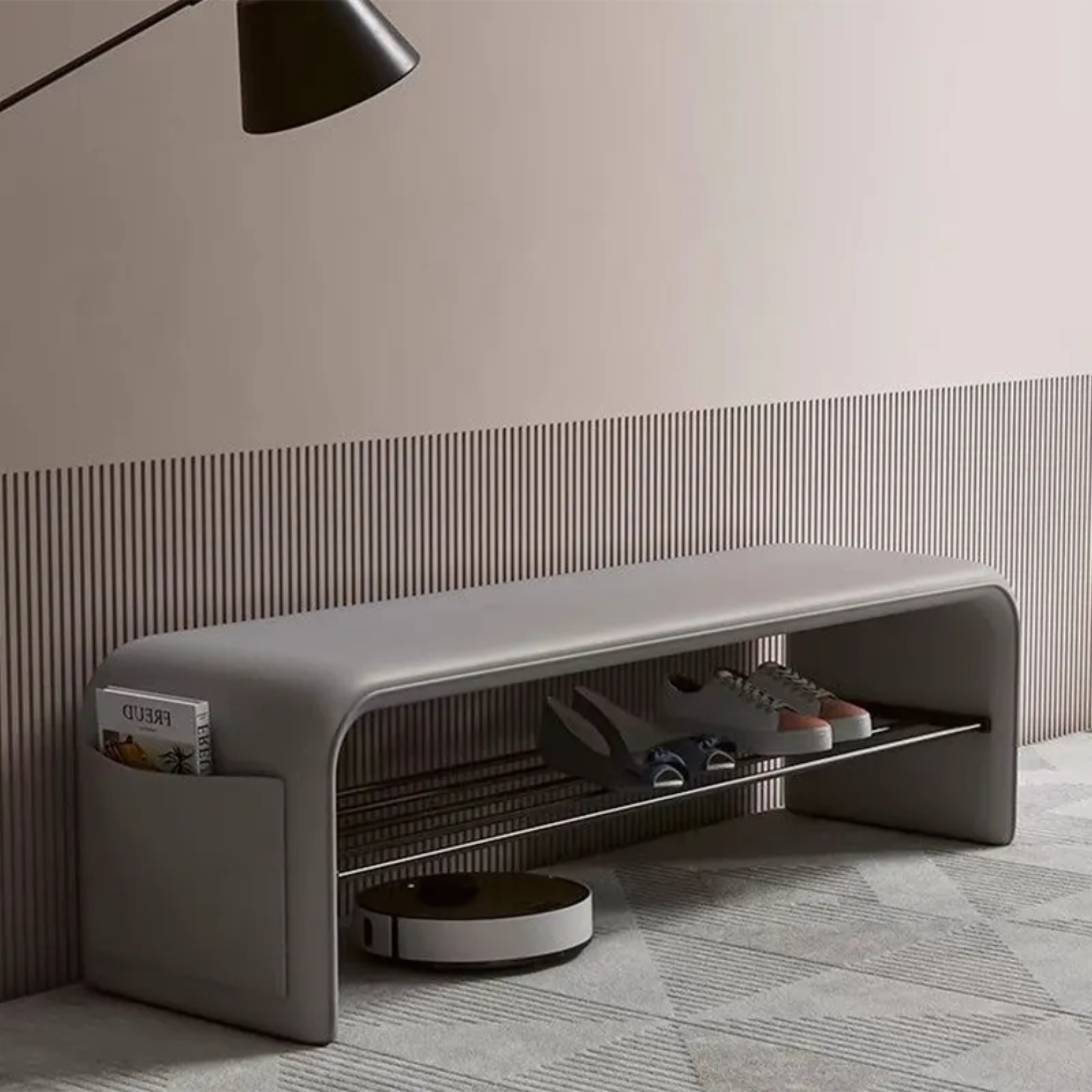 Black minimalist 2-tier storage shoe benches — 23.62" L x 13.78" W x 16.54" H