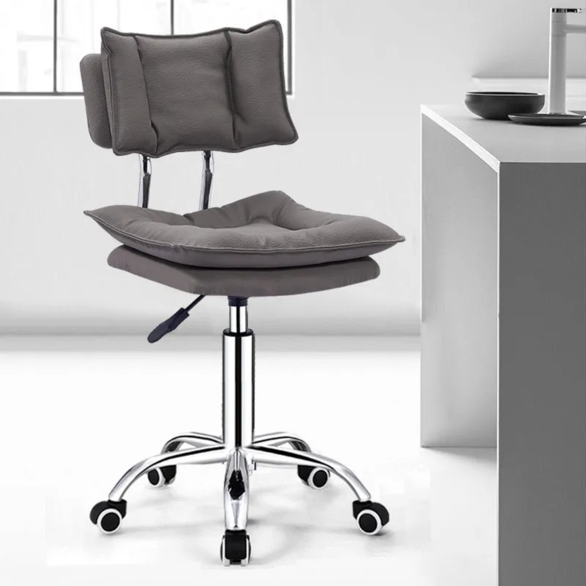 Gray leather bar & counter stools - minimalist — Variant A / Dark Gray
