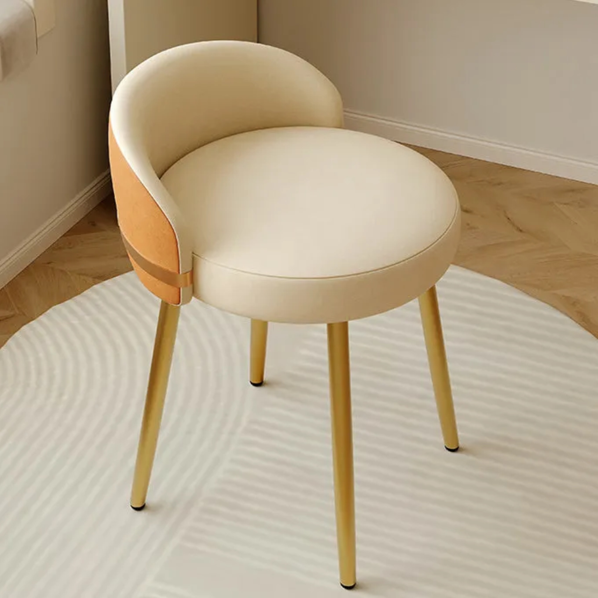 Round vanity metal vanity stools for living room — Non-Swivel / Beige / Beige