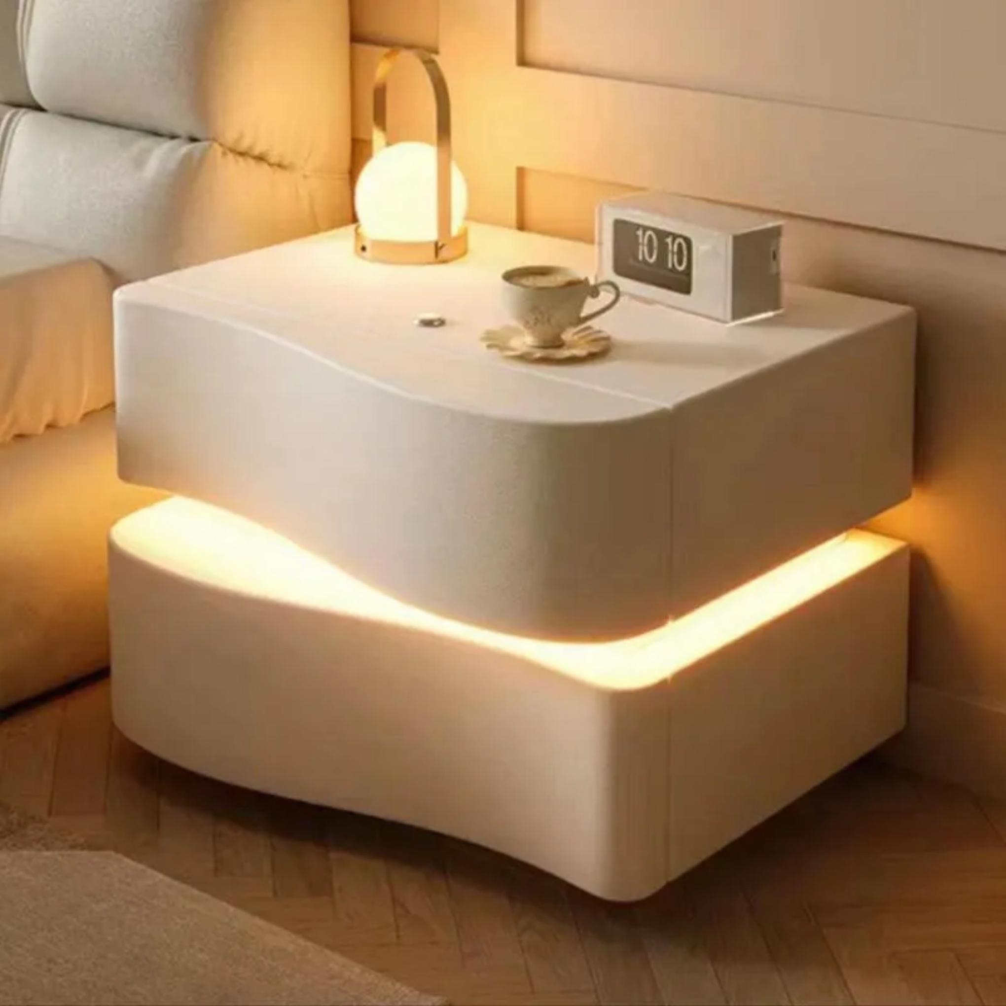 Lighom 2-drawer leather nightstands for bedroom — Beige