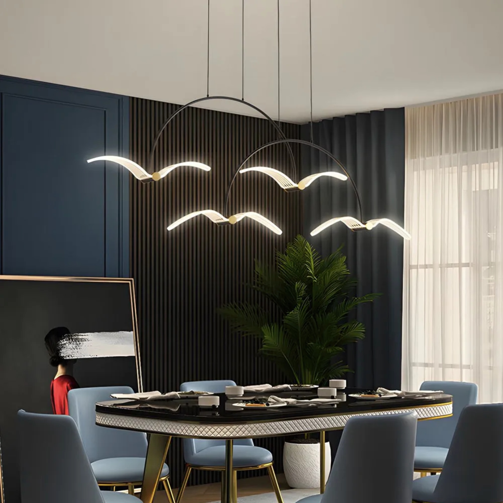 Modern linear seagull black chandeliers, Lighom — 2-Light
