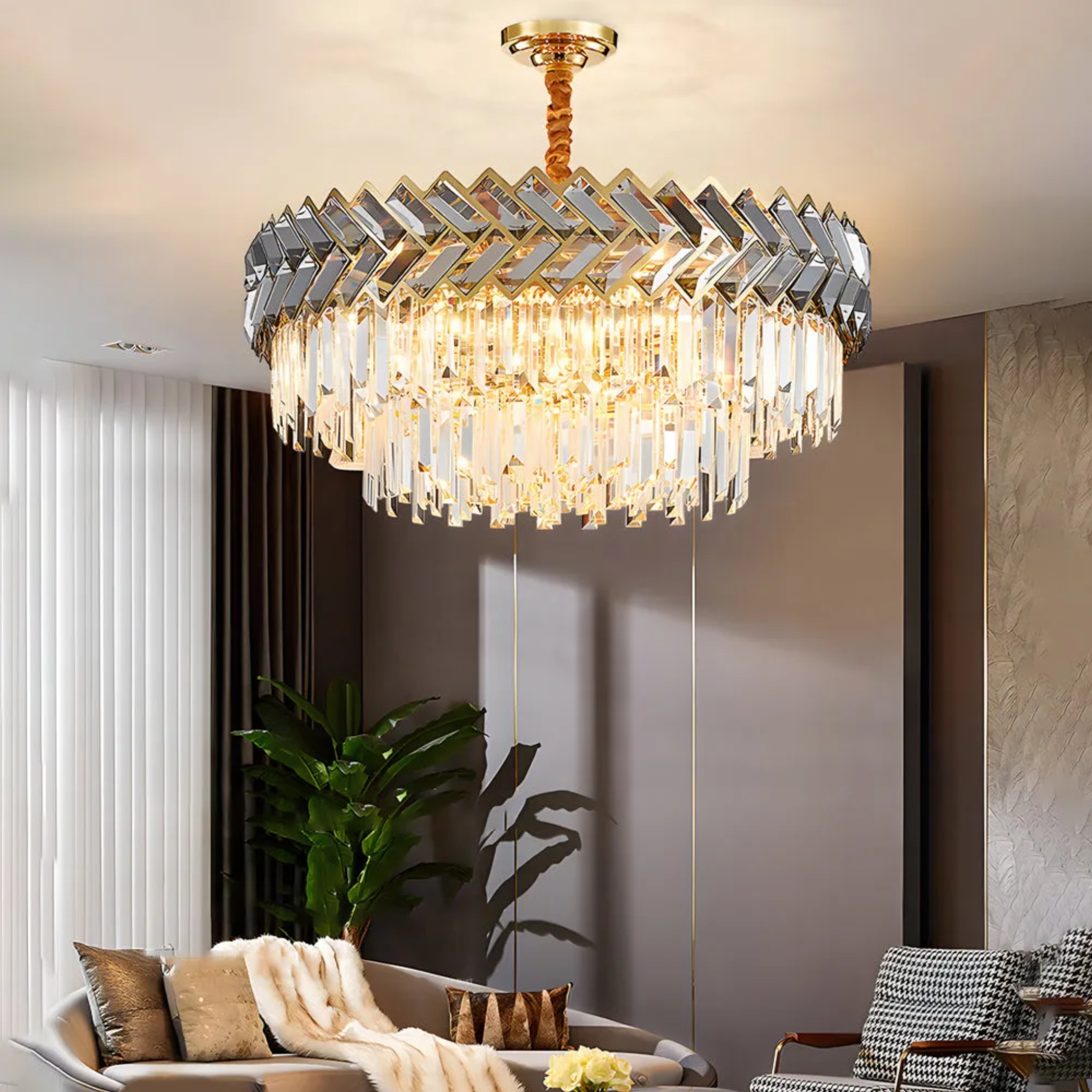 Gray crystal chandeliers - modern — 15.7" H x 23.6" Dia