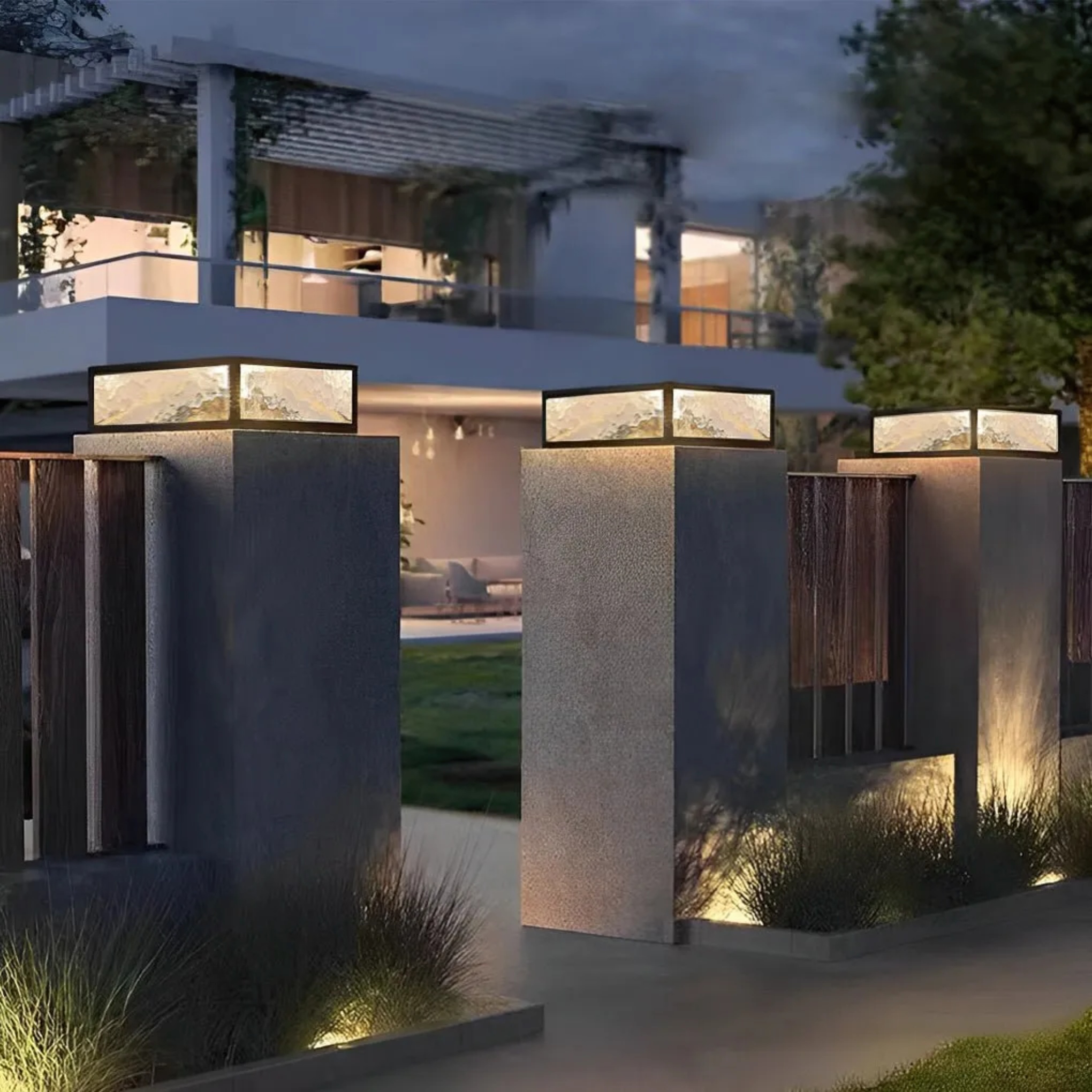 Modern fence deck outdoor post lights in metal — 11.8"X11.8"X7.1" / Solar / Set of 1