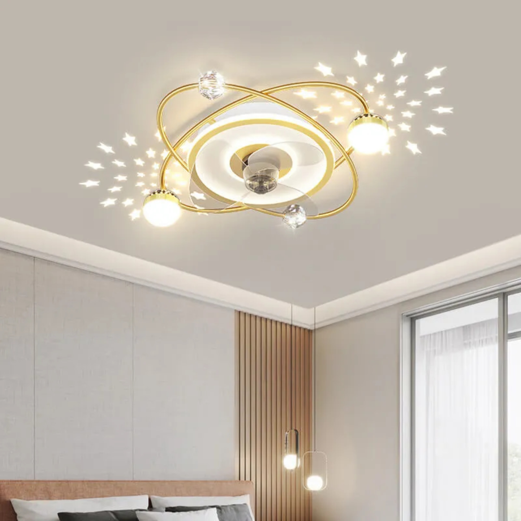 Yellow luxury ring ceiling fans — Matte Black / Non-Shakeable