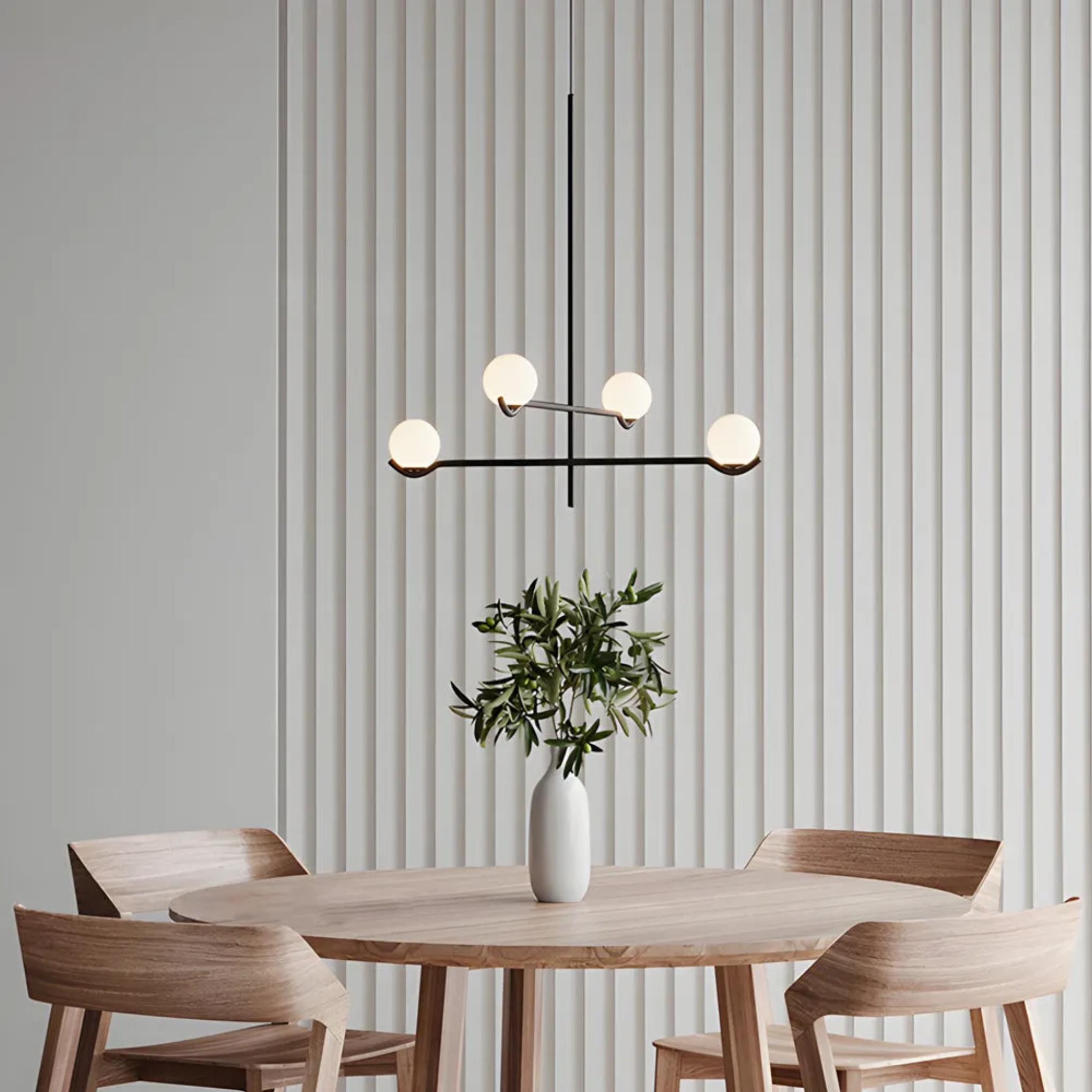 Modern ball linear black glass chandeliers, Lighom — Matte Black / 3-Light