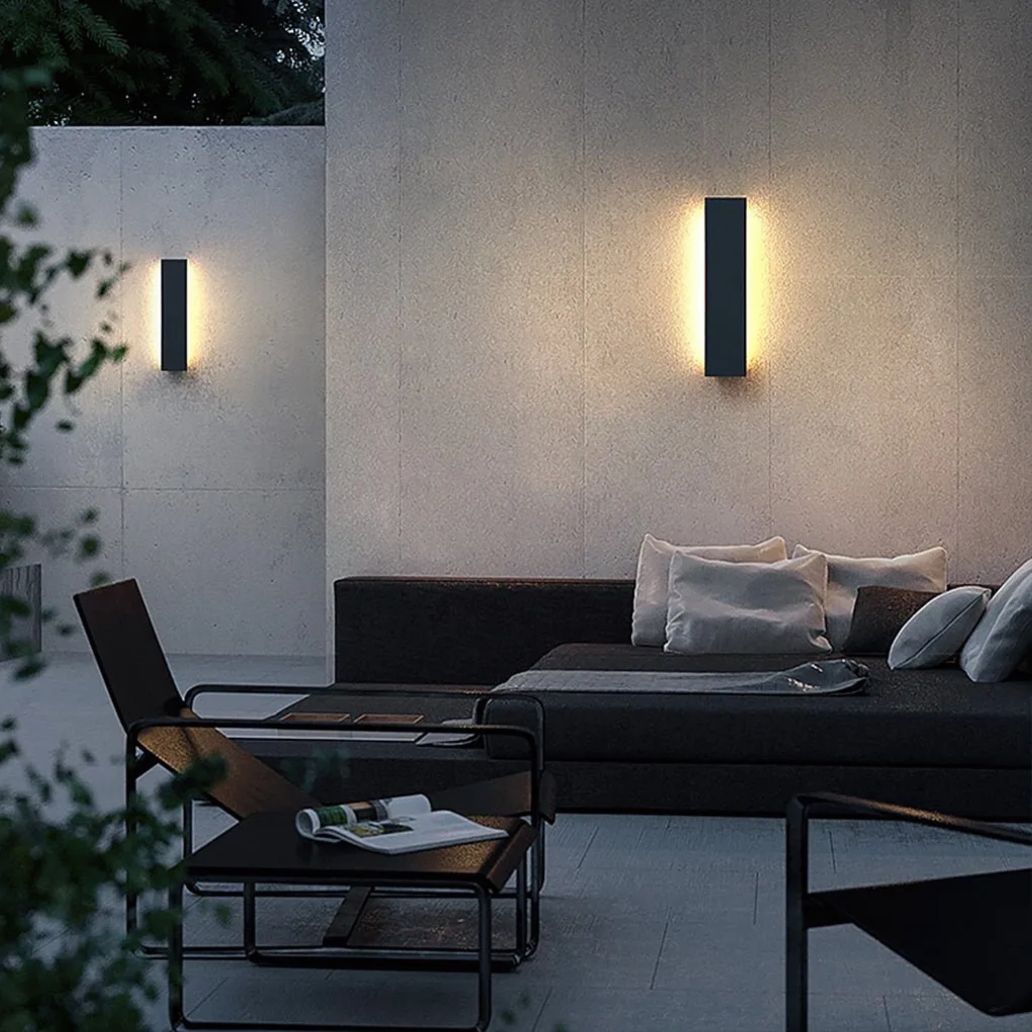 Gray Industrial wall light in garden, synthetic and metal finish