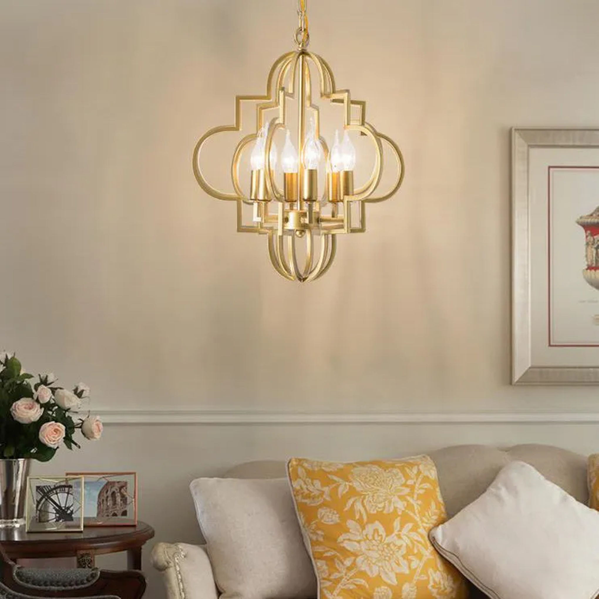 Gold luxury hollow lantern chandeliers — 110V-120V (US/CA)