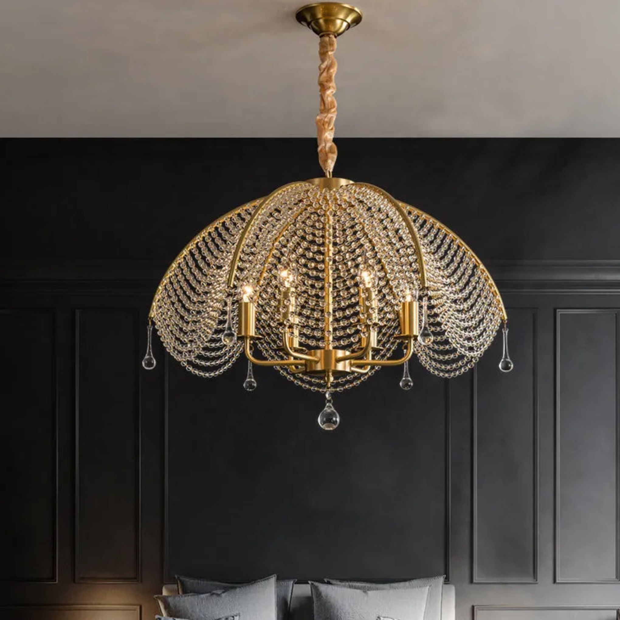 Lighom luxury luxe mushroom copper chandeliers — 13.39" H x 15.75" Dia x 23.62" L / 3-Light / 110V-120V (US/CA
