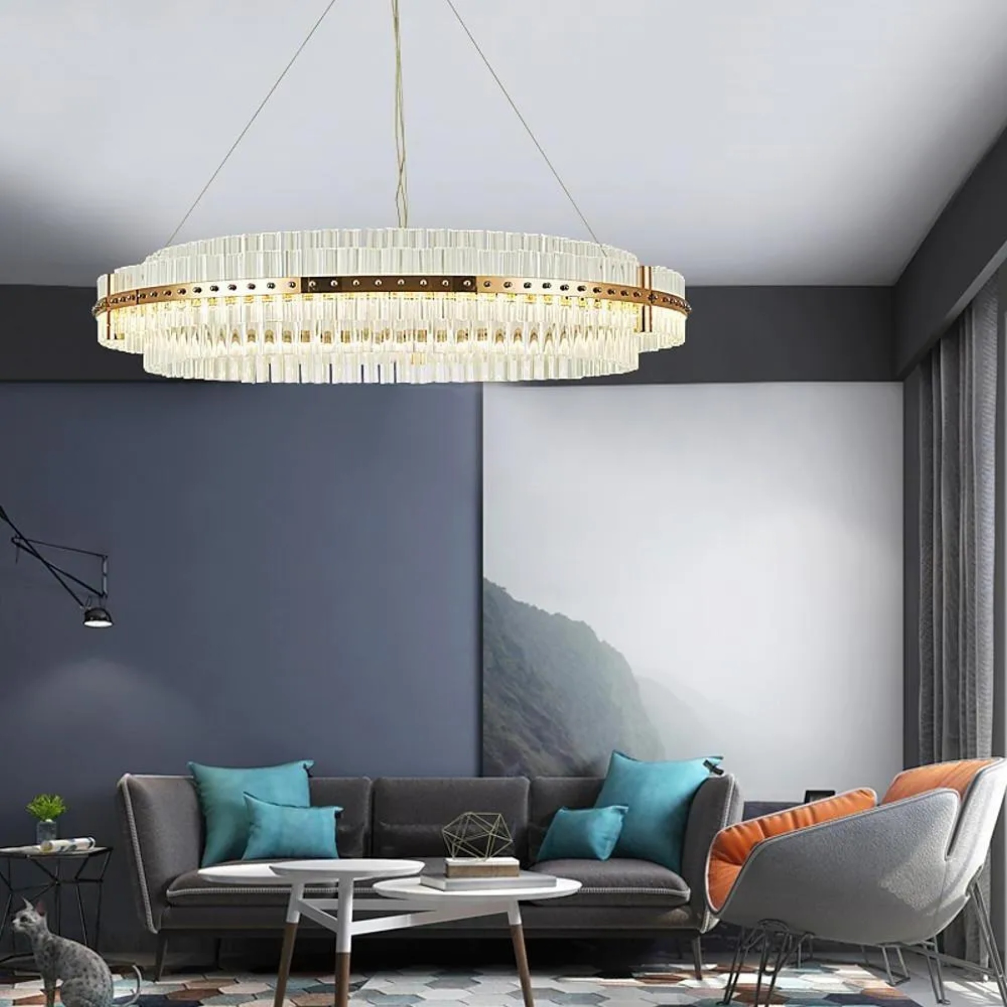 Crystal chandeliers in gold — 7" H x 16" Dia / Warm White (3000K)
