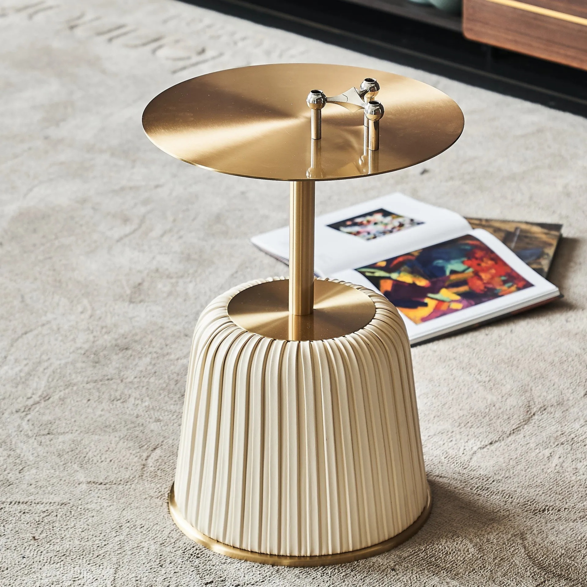 Beige luxury stainless column end & side tables