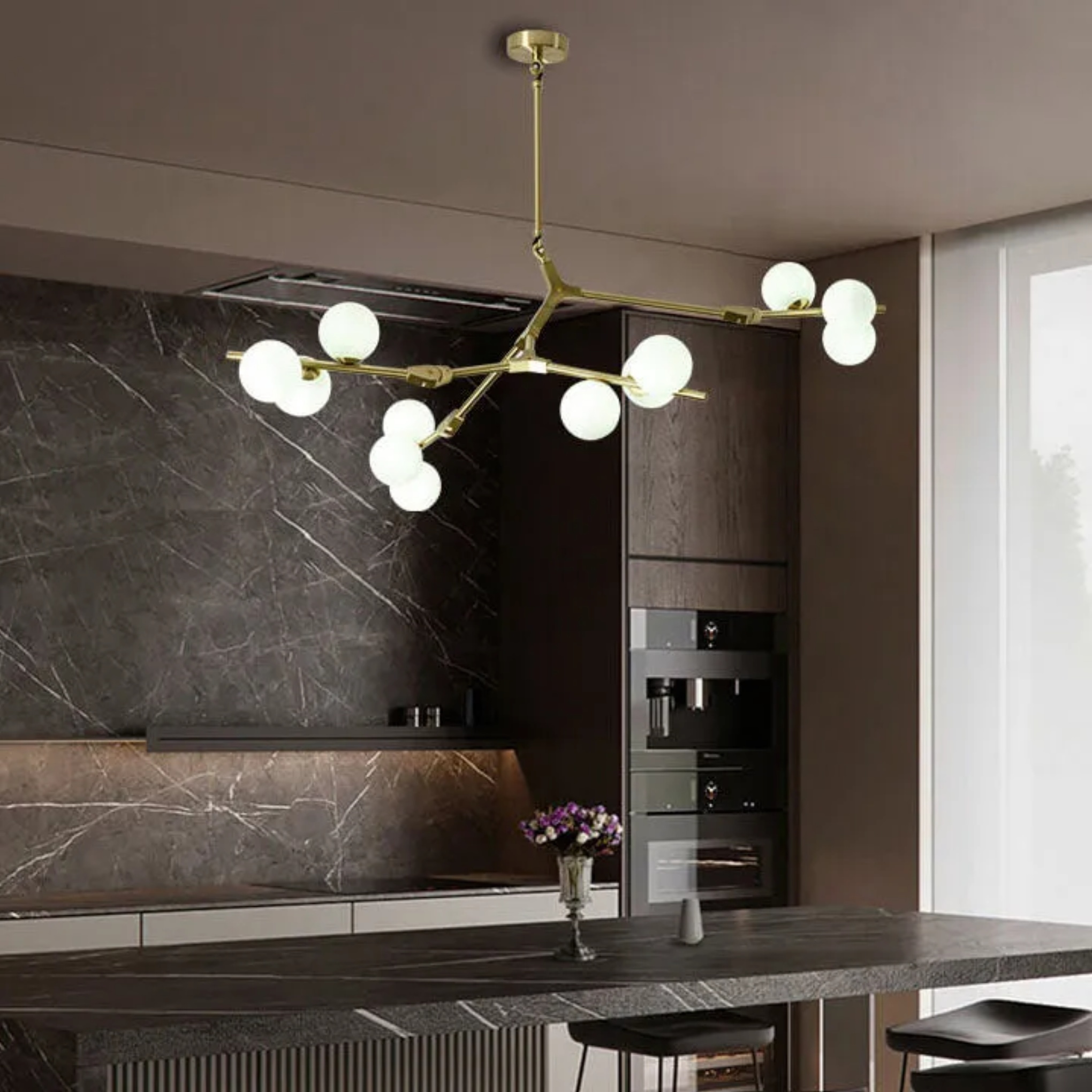 Lighom creative branch bean glass chandeliers — Brushed Gold / 12-Light / 110V-120V (US/CA)
