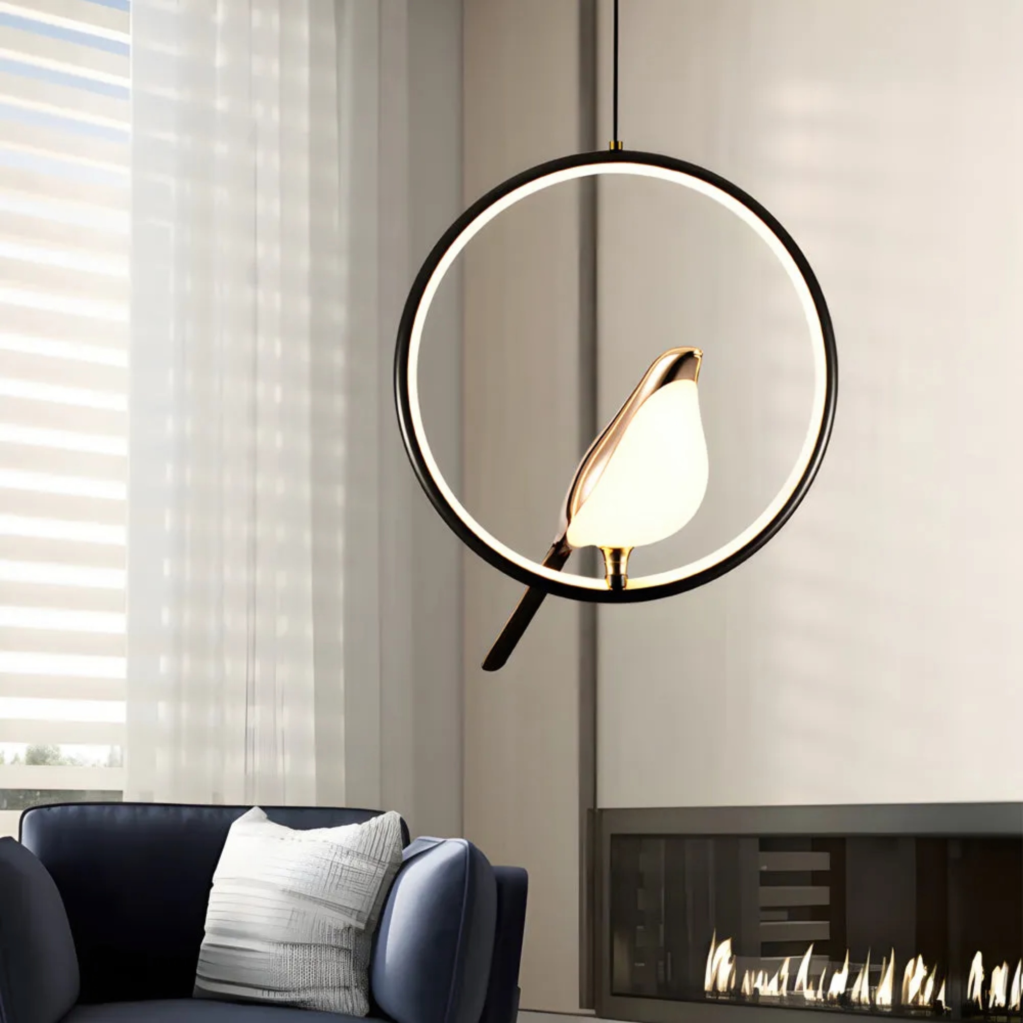 Modern oval circle black synthetic pendant lighting, Lighom — Warm White (3000K)