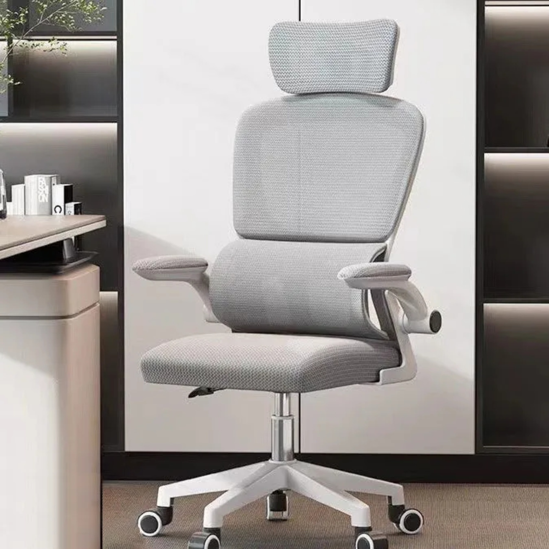 Minimalist breathable mesh gray office chairs — White