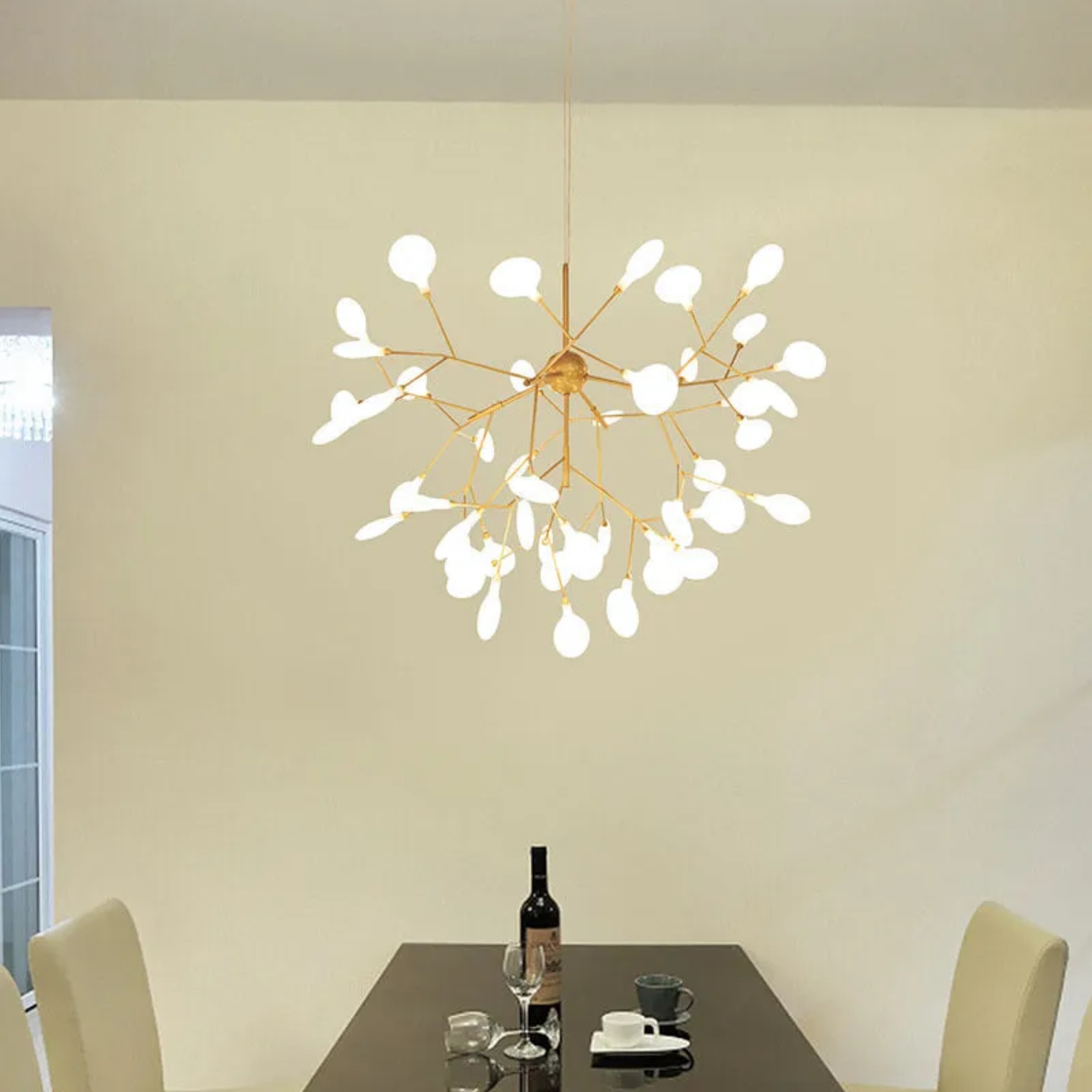 Modern branch firefly gold chandeliers — Warm White (3000K) / Matte Black / 27-Light