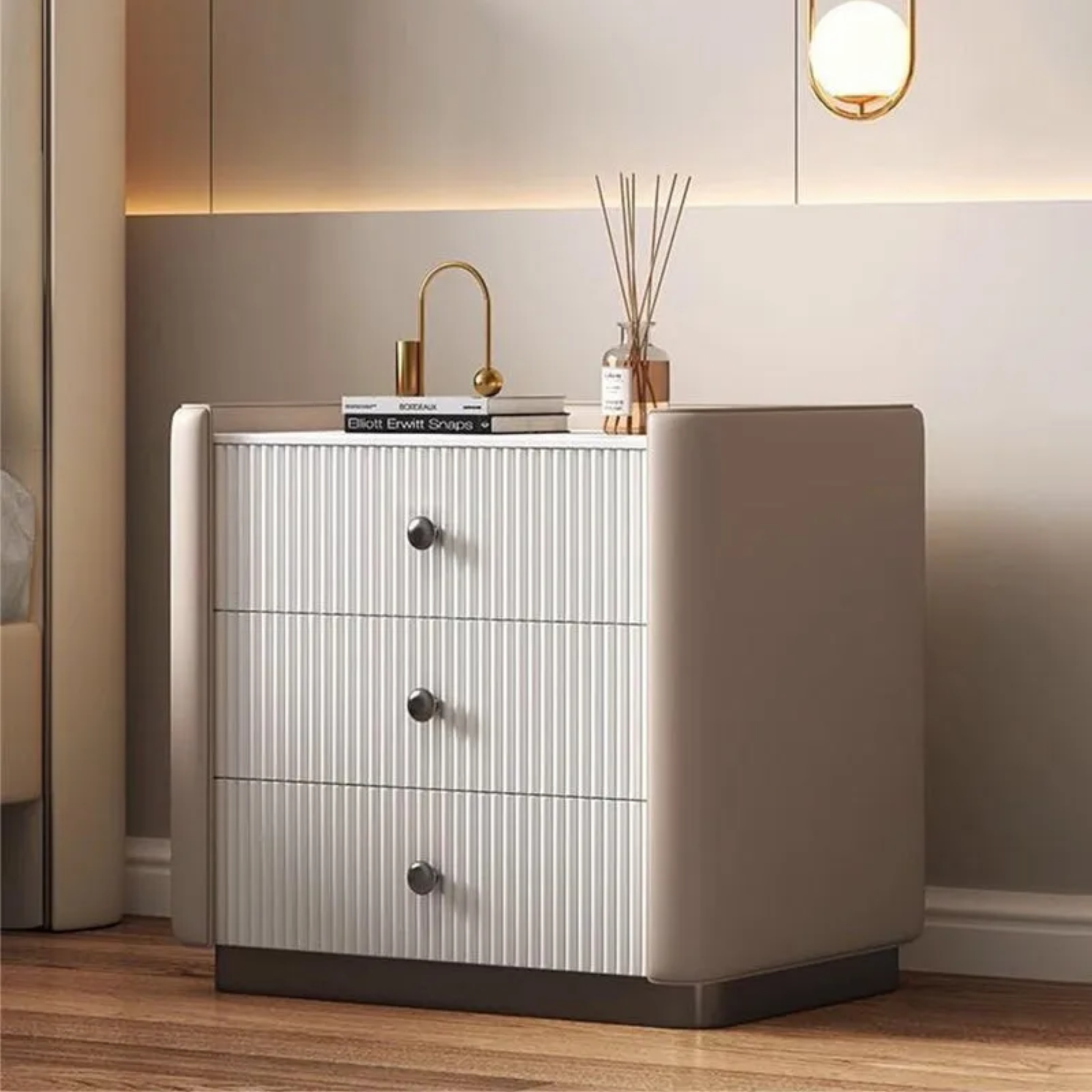 Gray leather microfiber 3-drawer nightstands - luxury — Style A