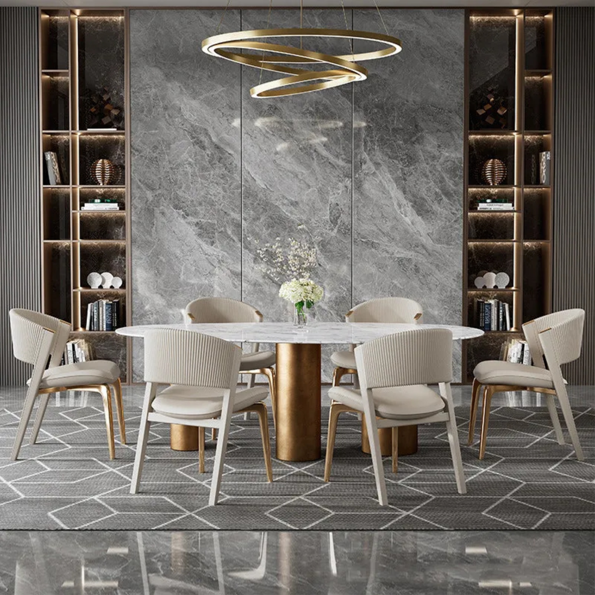 Luxury microfiber beige dining chairs & benches — Gold
