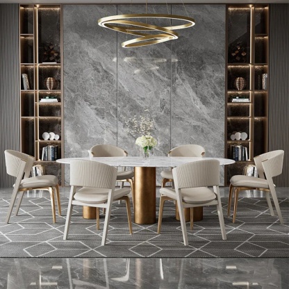 Luxury microfiber beige dining chairs & benches — Gold