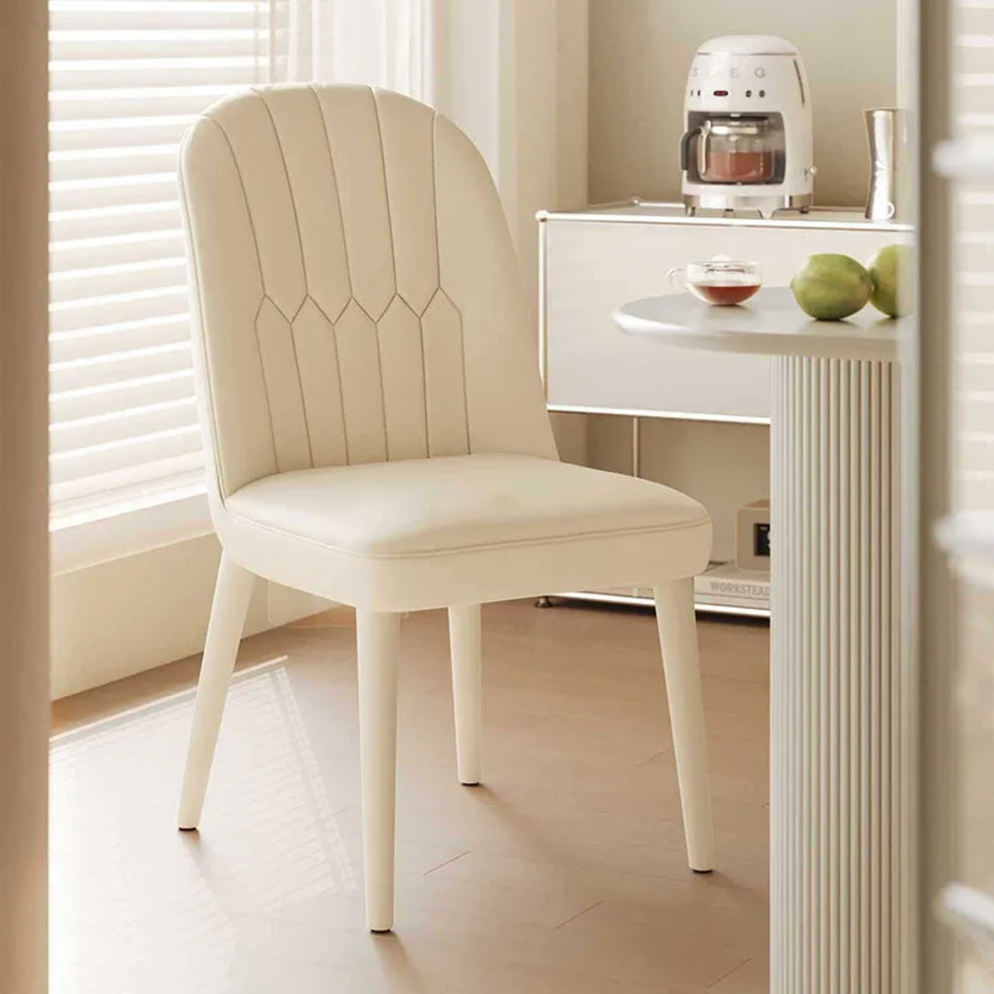 Lighom minimalist microfiber white dining chairs & benches in leather