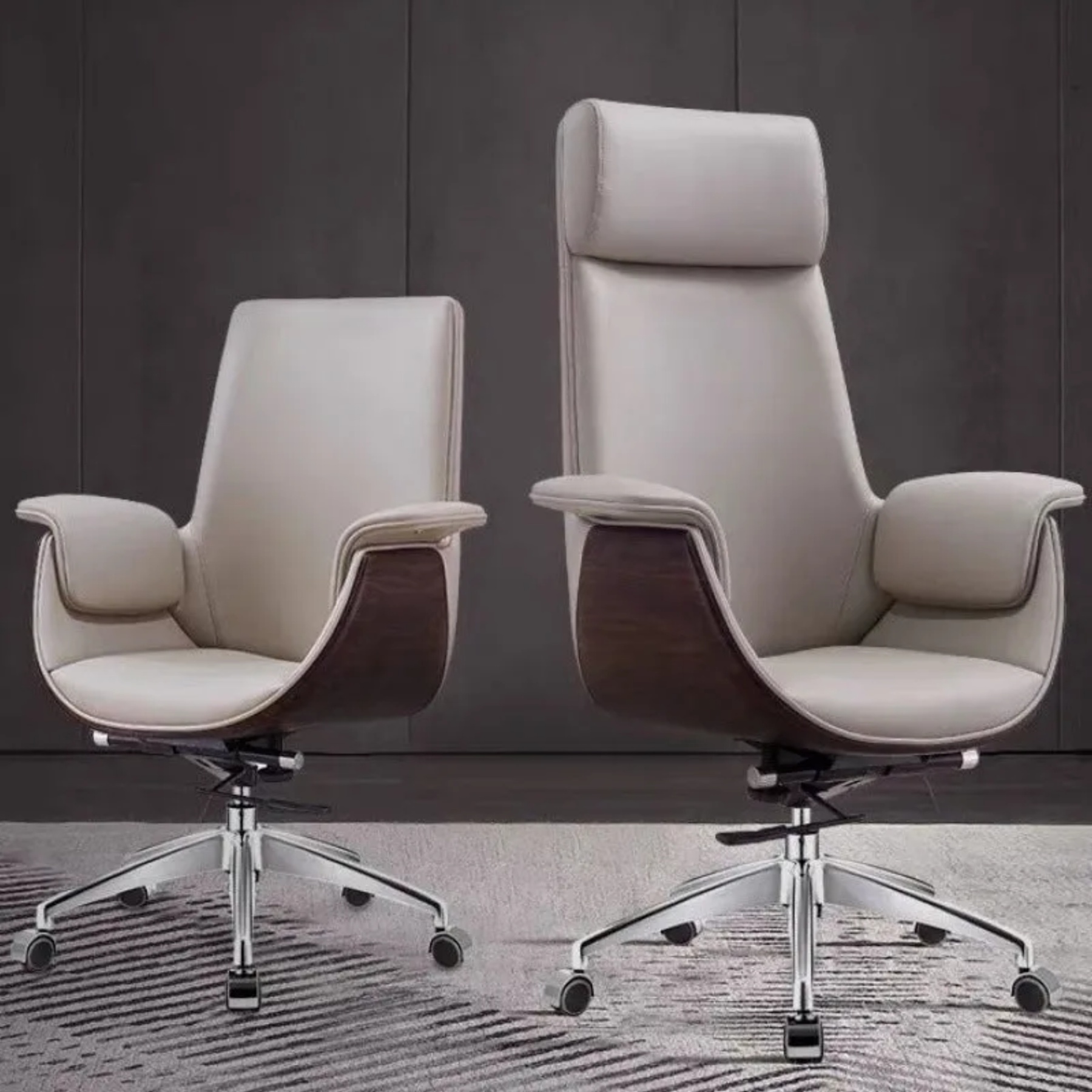 Minimalist microfiber grain gray office chairs in leather — Low Back / White
