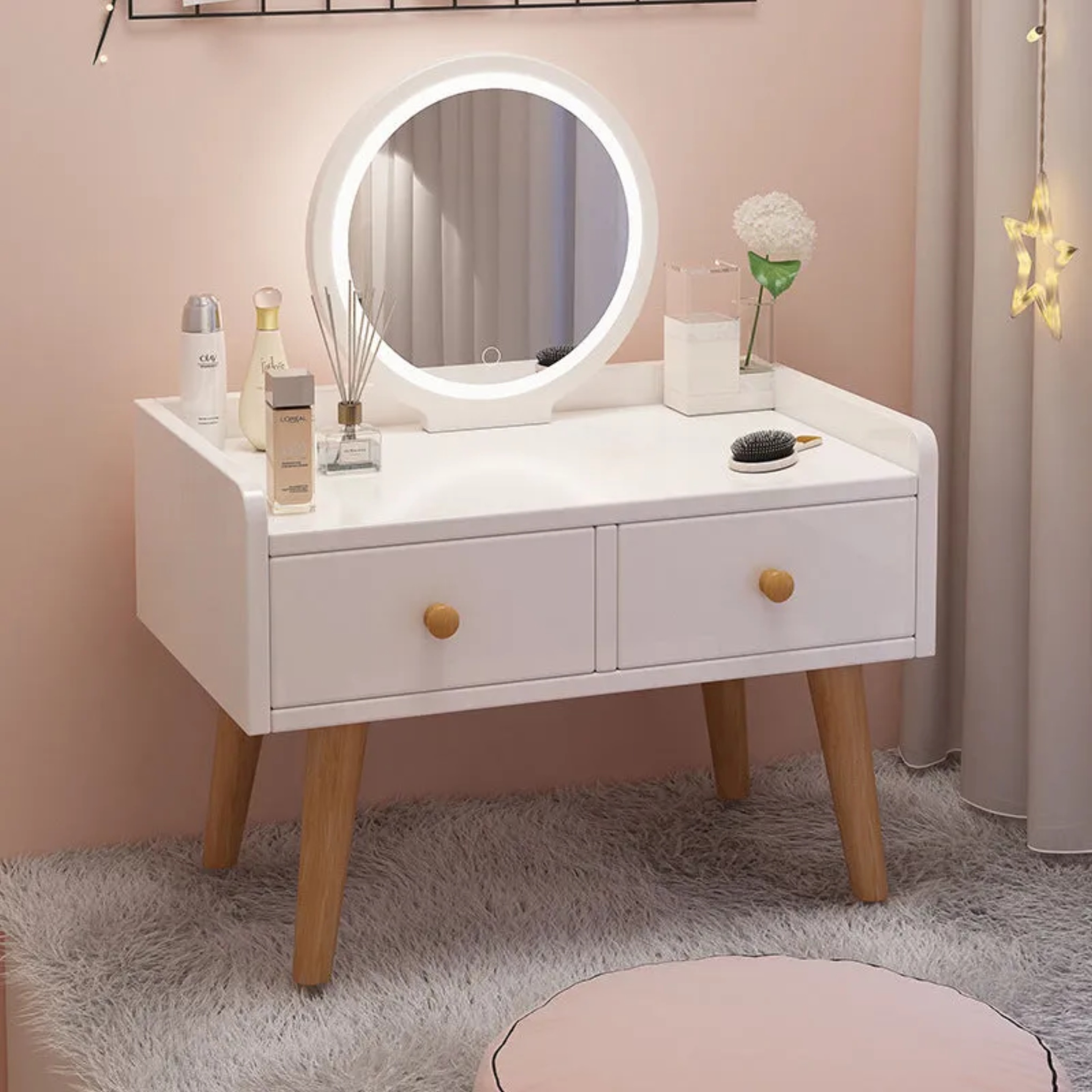 Lighom minimalist mirror 2-drawer white makeup vanities