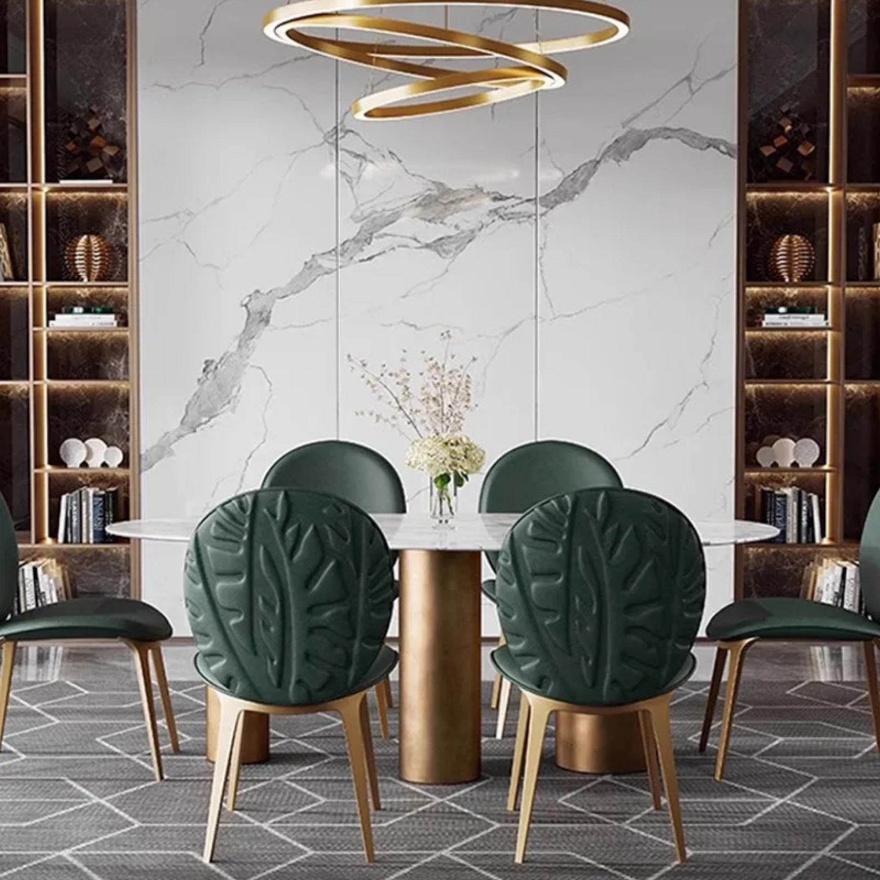 Beige luxury microfiber oval dining chairs & benches — Dark Green