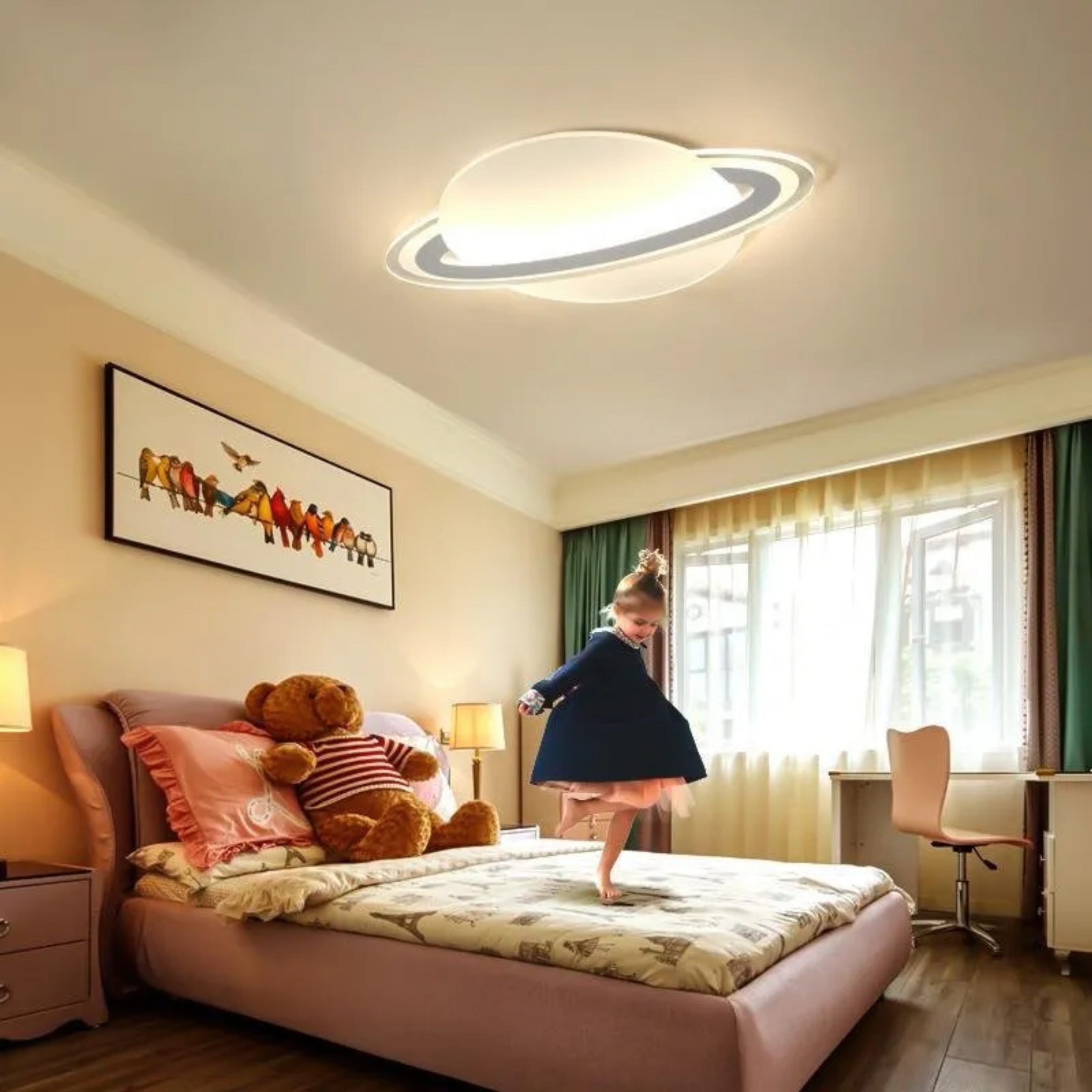 Modern planet white flush mount lighting in synthetic — 12" L x 8" W / Cool White (6000K)