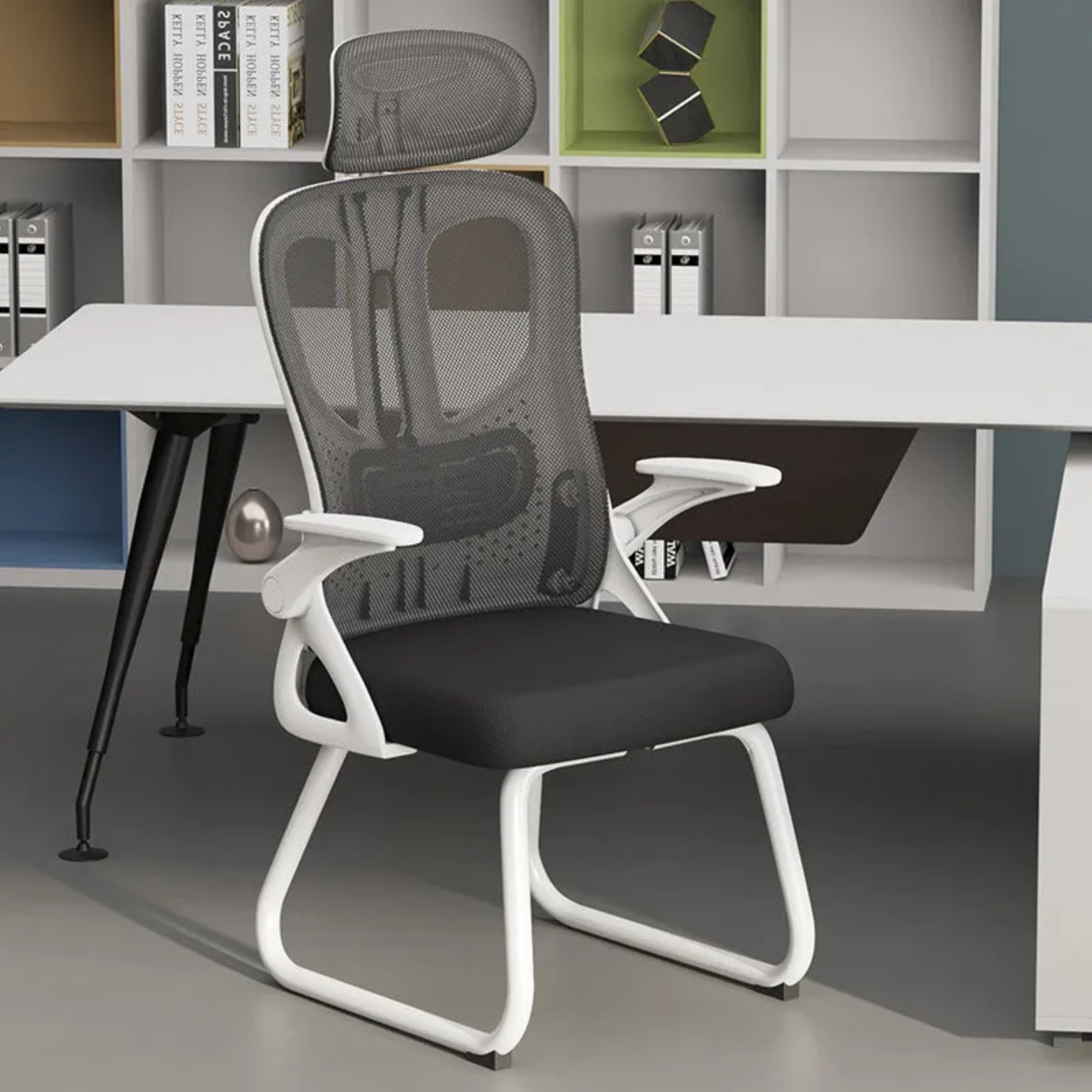Gray iron polyester desk office chairs - minimalist — Without Headrest / Sponge / Black