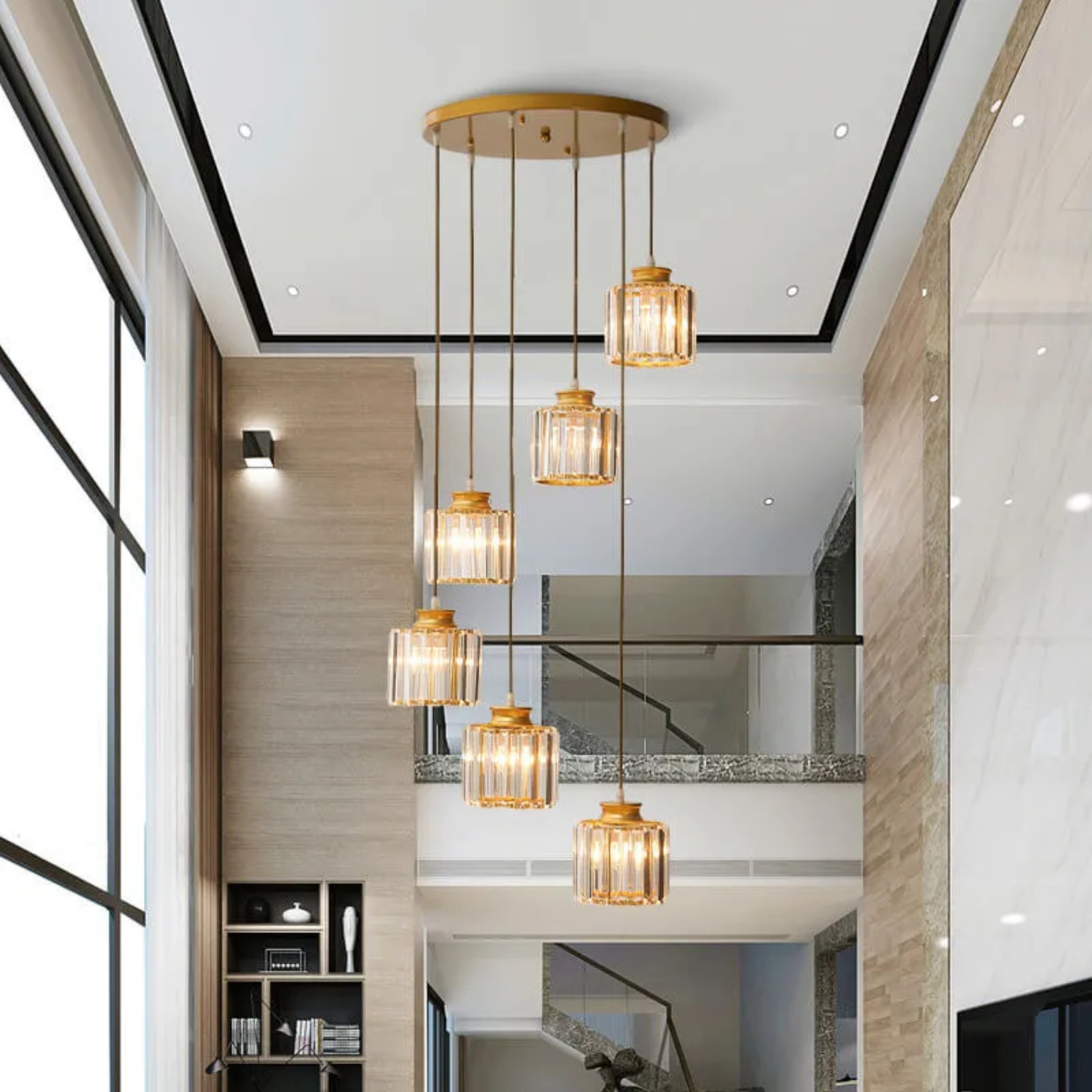 Modern cylindrical prismatic black crystal chandeliers, Lighom — Matte Black / 6-Light / 110V-120V (US/CA)