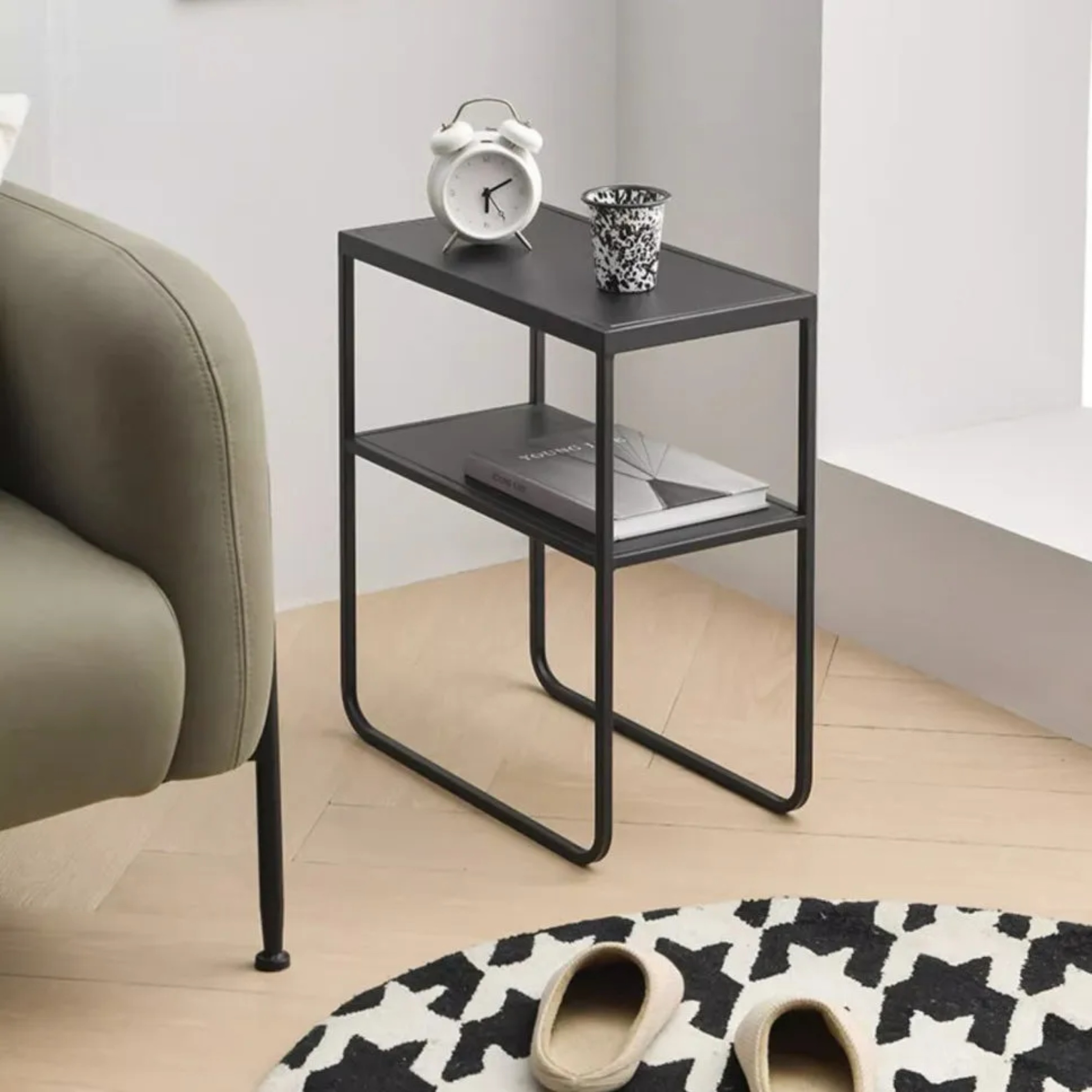 Minimalist 4-leg rectangular black iron end & side tables, Lighom