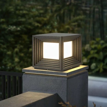 Minimalist rectangular stainless black outdoor post lights, Lighom — 7.87" W x 6.3" H