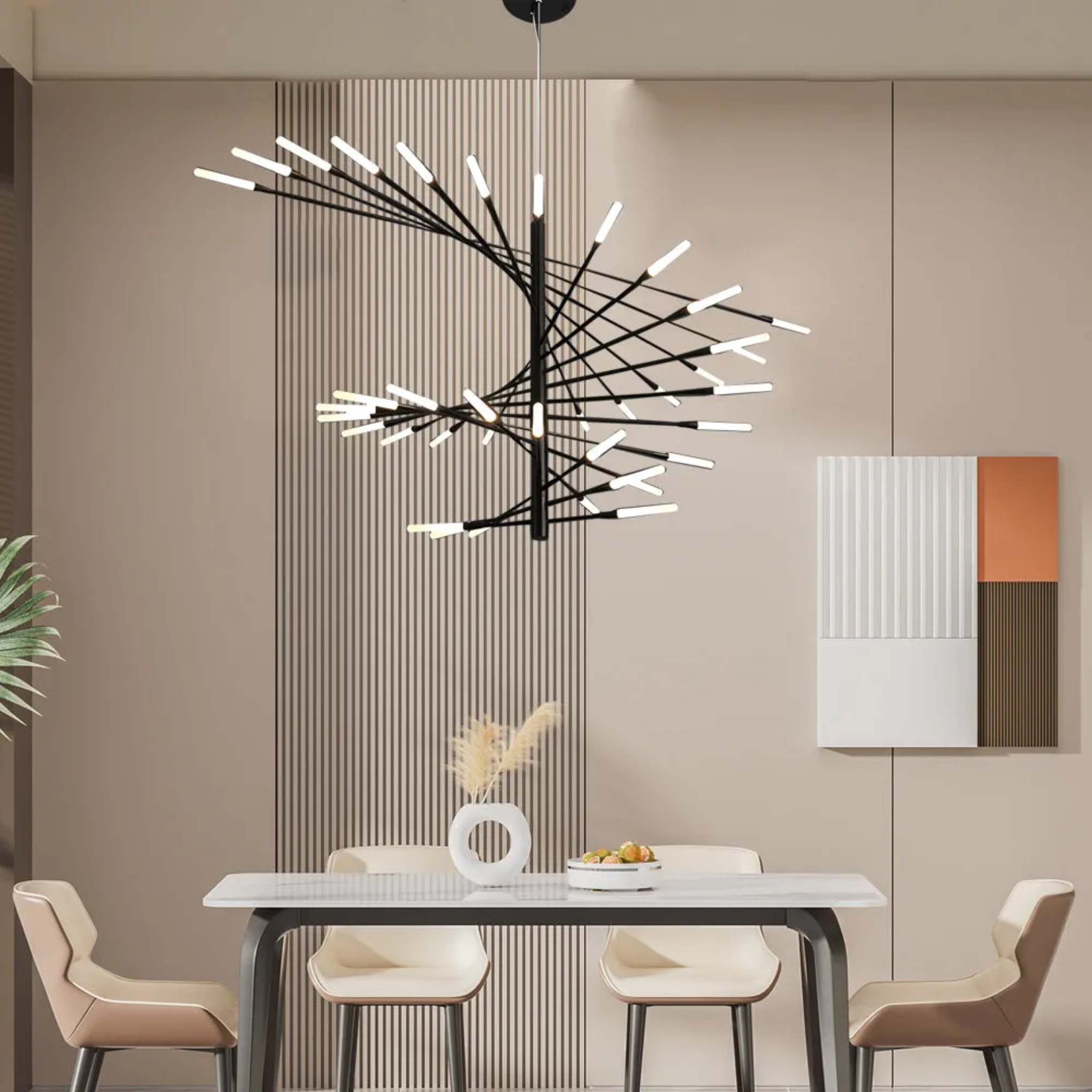 Lighom modern rotating fireworks black chandeliers in synthetic — Warm White (3000K) / Brushed Gold / 10-Light