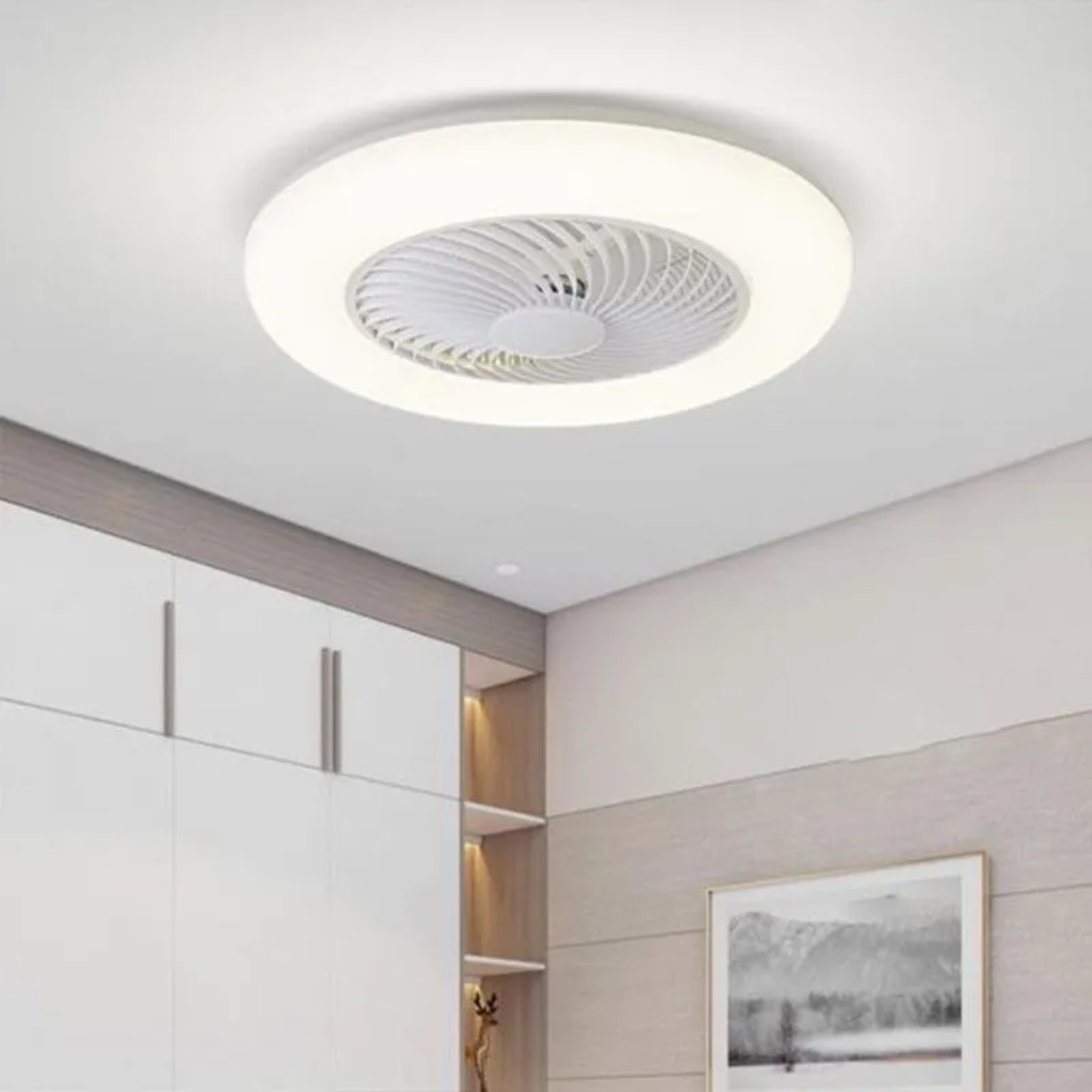 Lighom modern bladeless round white ceiling fans