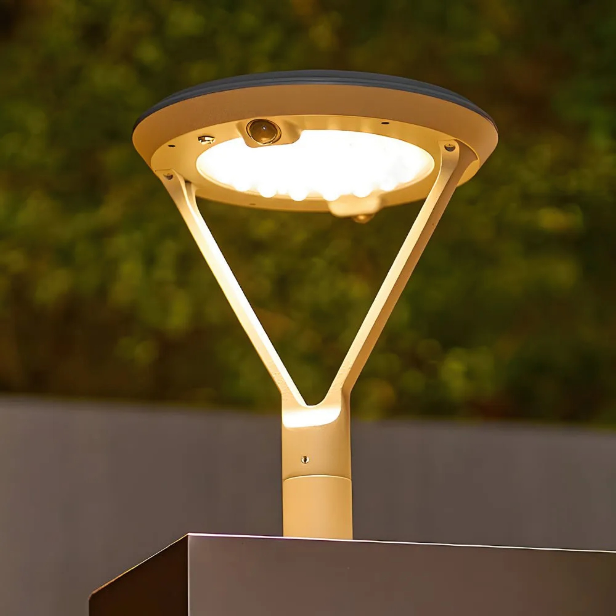 Gray modern sensor pillar outdoor post lights — Cool White (6000K)
