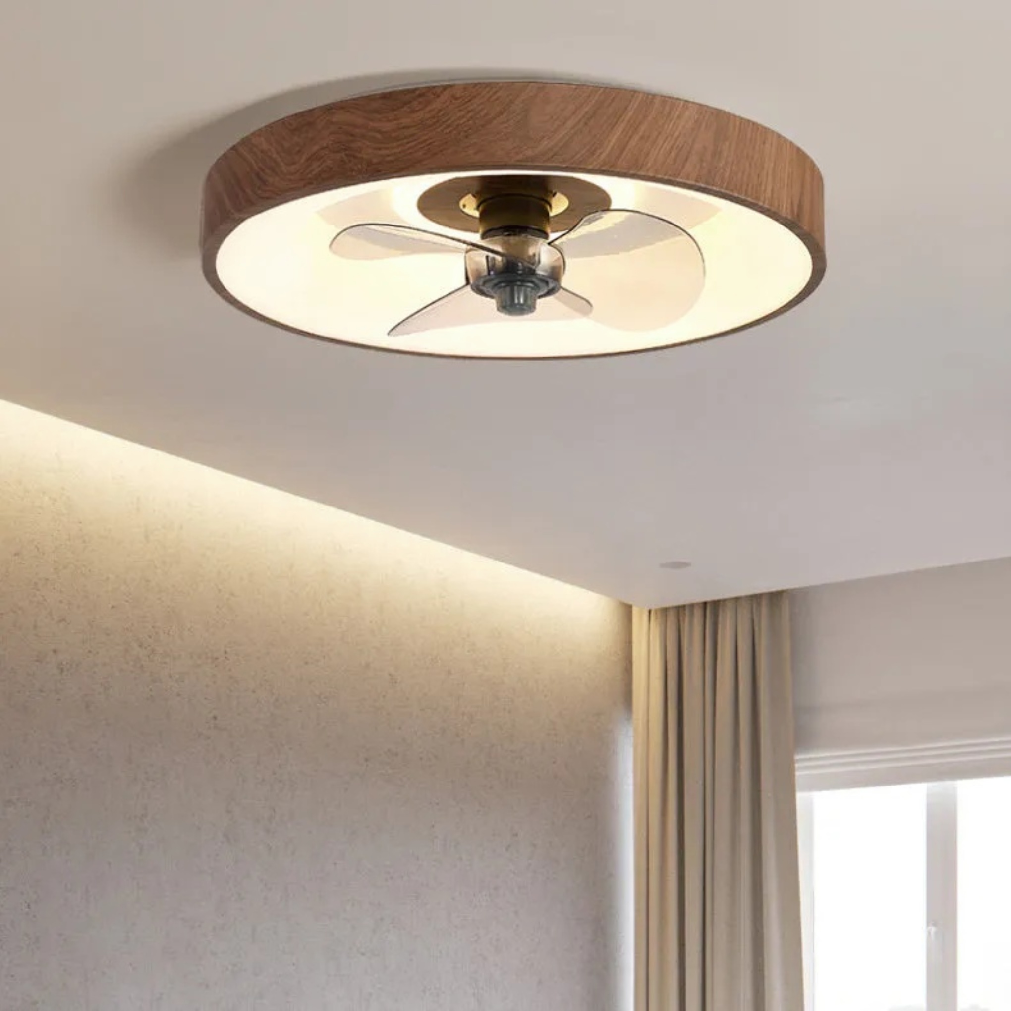 Minimalist round walnut acrylic ceiling fans — 110V-120V (US/CA