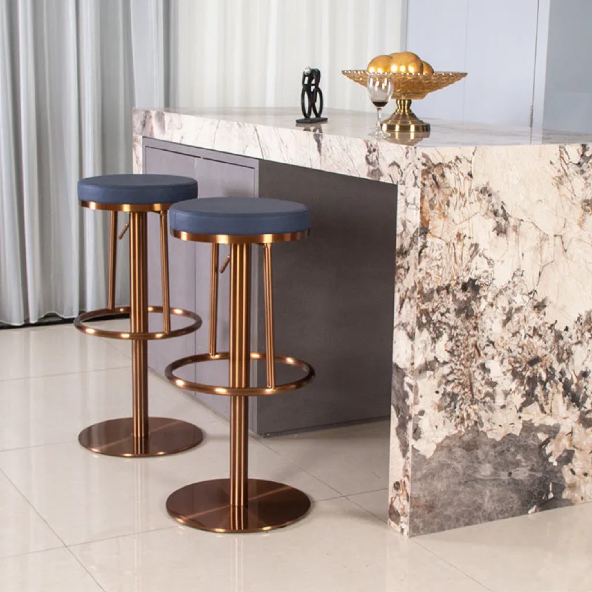 Luxury round leather steel bar & counter stools