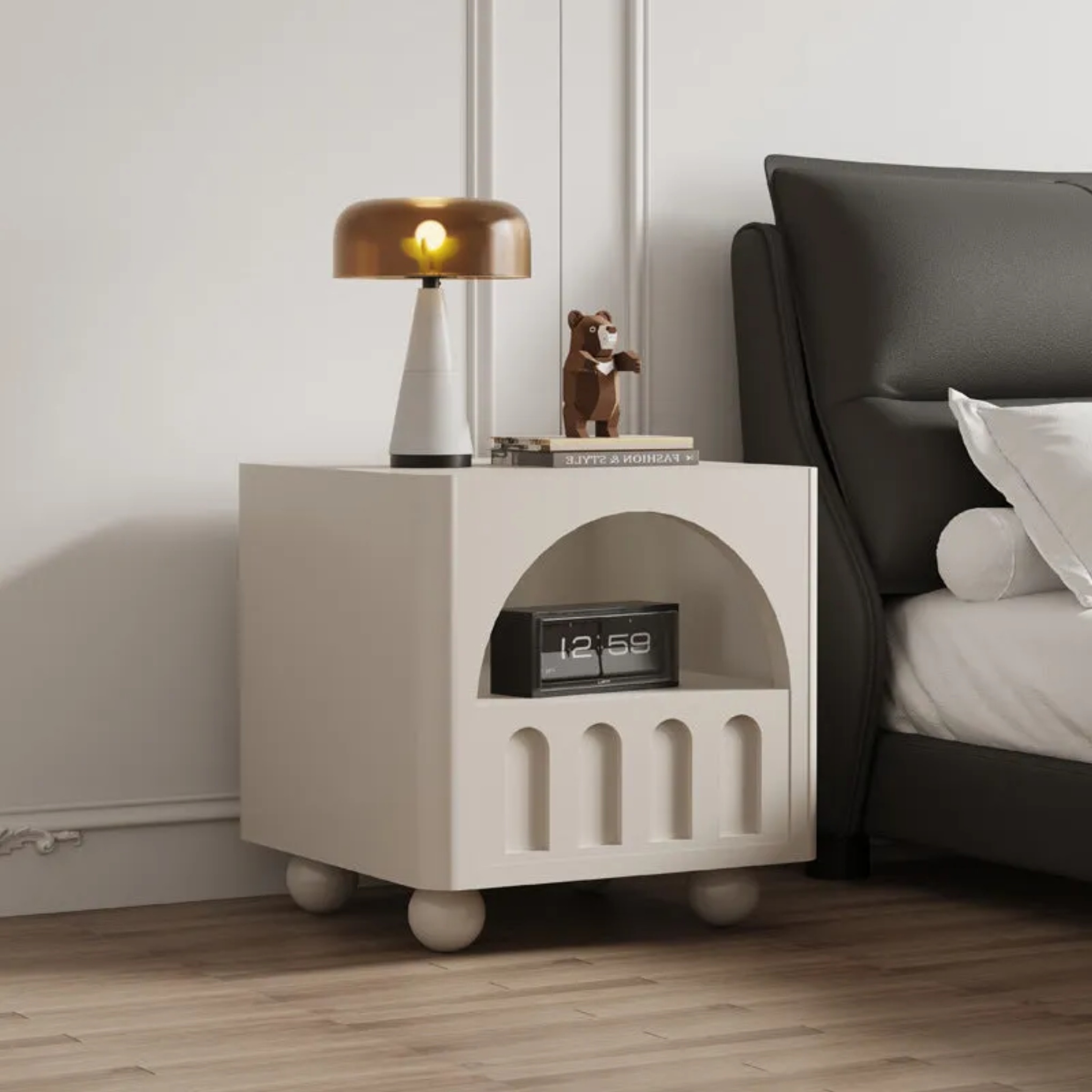 Minimalist 2-tier round wood glass nightstands