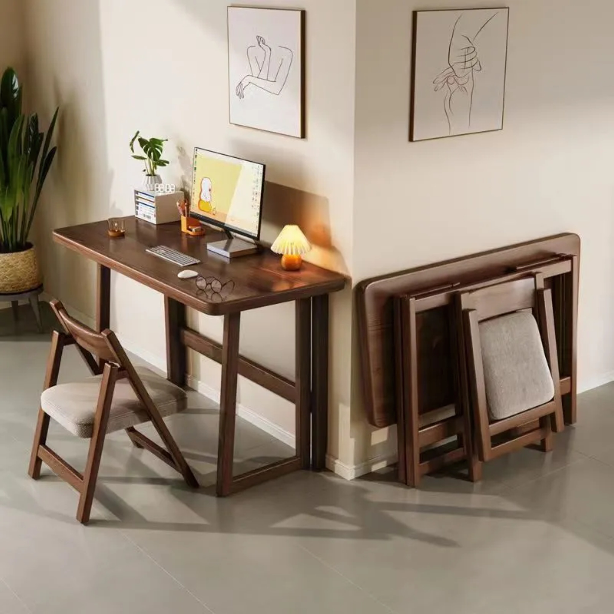Desk rubber wood office chairs for hallway — 32" L x 22" W x 30" H / Without Desk Chair / Natural Wood