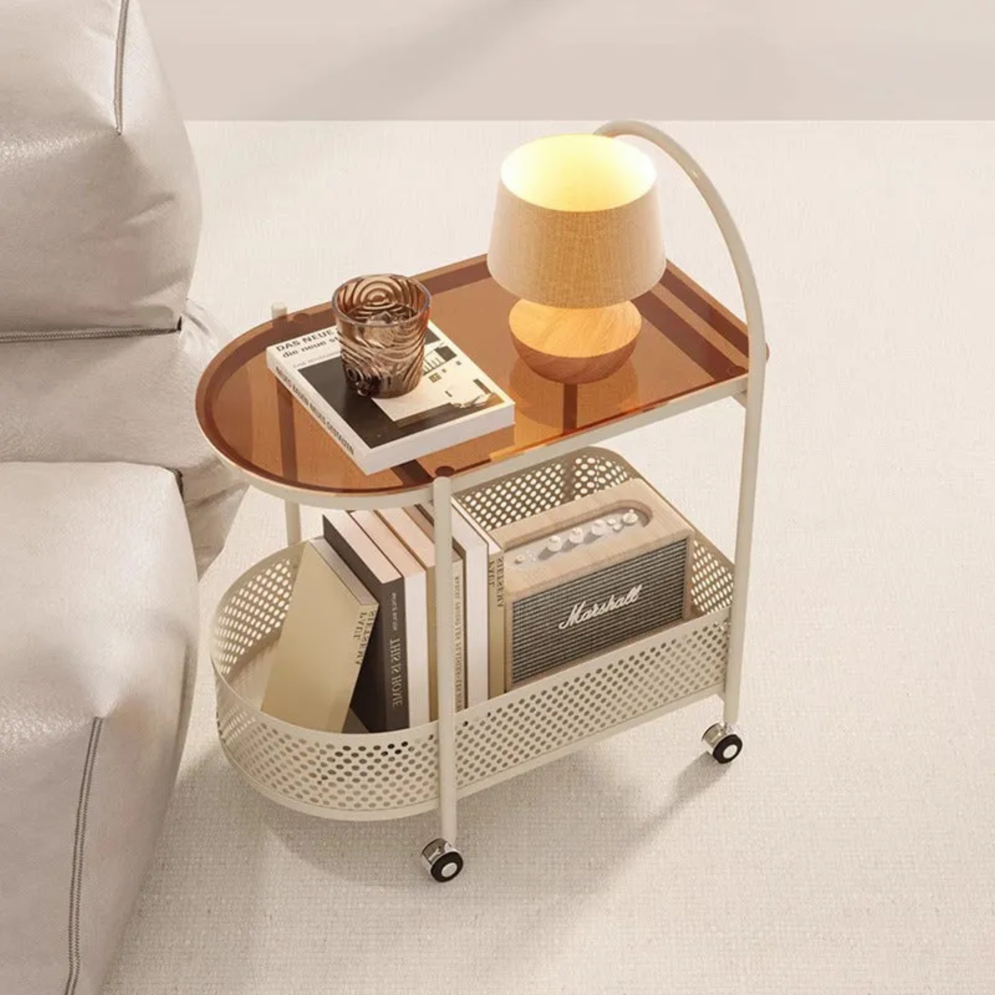 Lighom minimalist semicircle movable black end & side tables