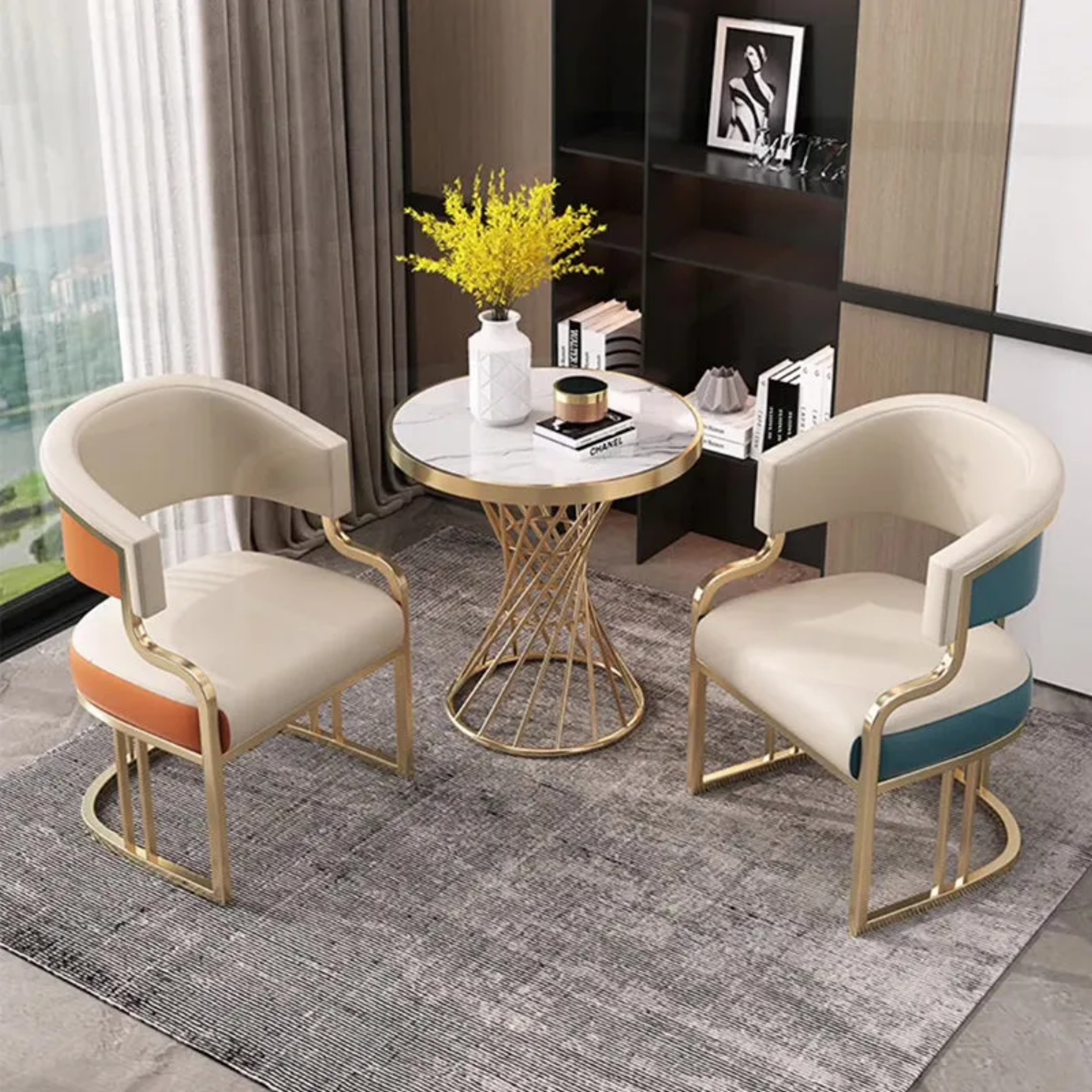 Luxury semicircle gray metal dining chairs & benches — Short Backrest / Brown