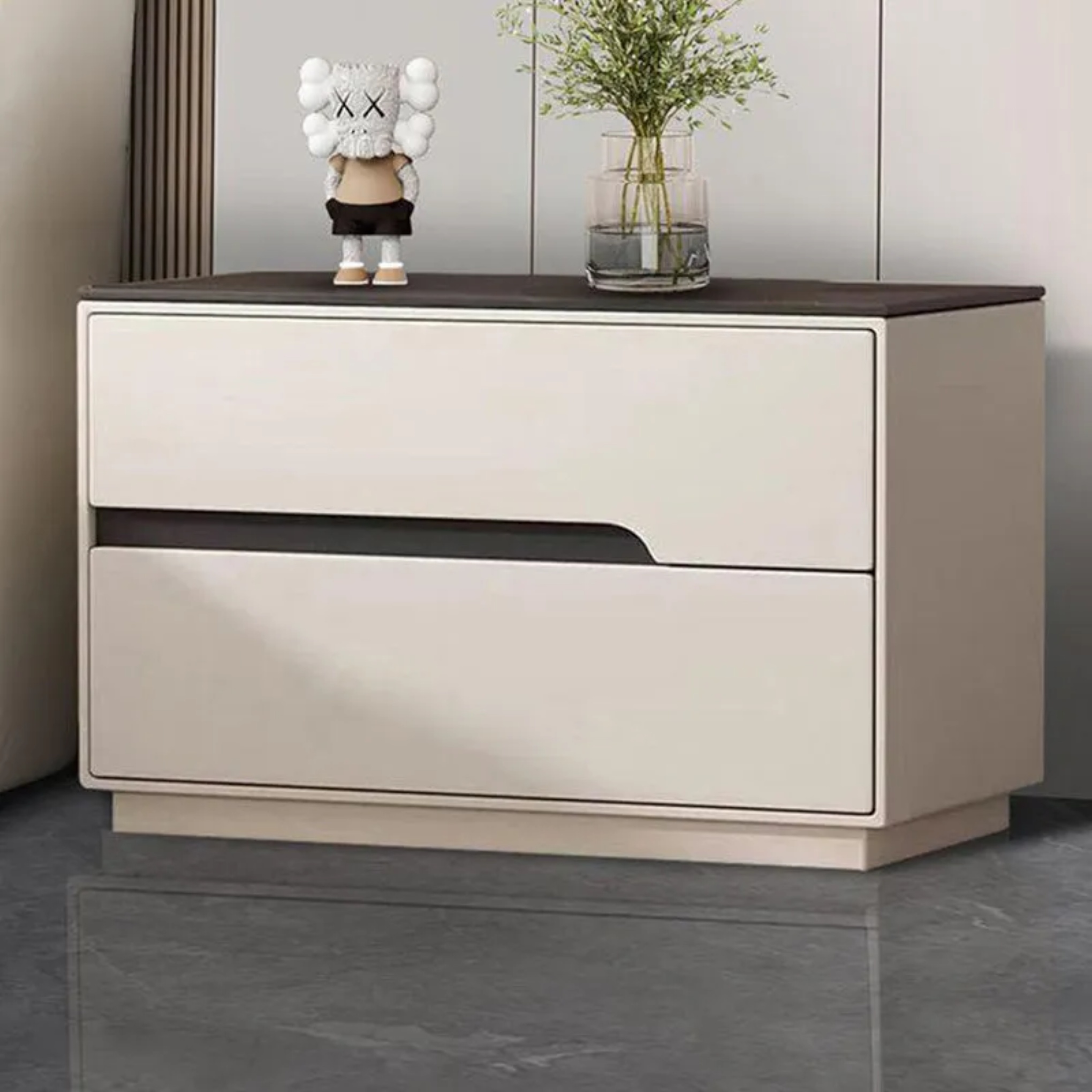 Lighom luxury 2-drawer sintered gray nightstands — 17.72" L x 15.75" W x 19.29" H / Beige