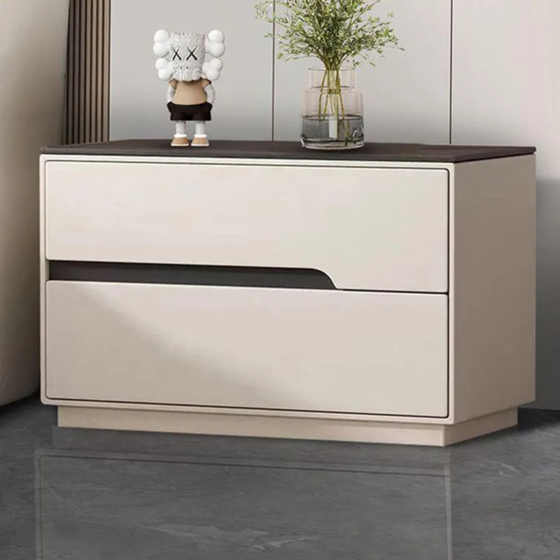 Lighom luxury 2-drawer sintered gray nightstands — 17.72" L x 15.75" W x 19.29" H / Beige