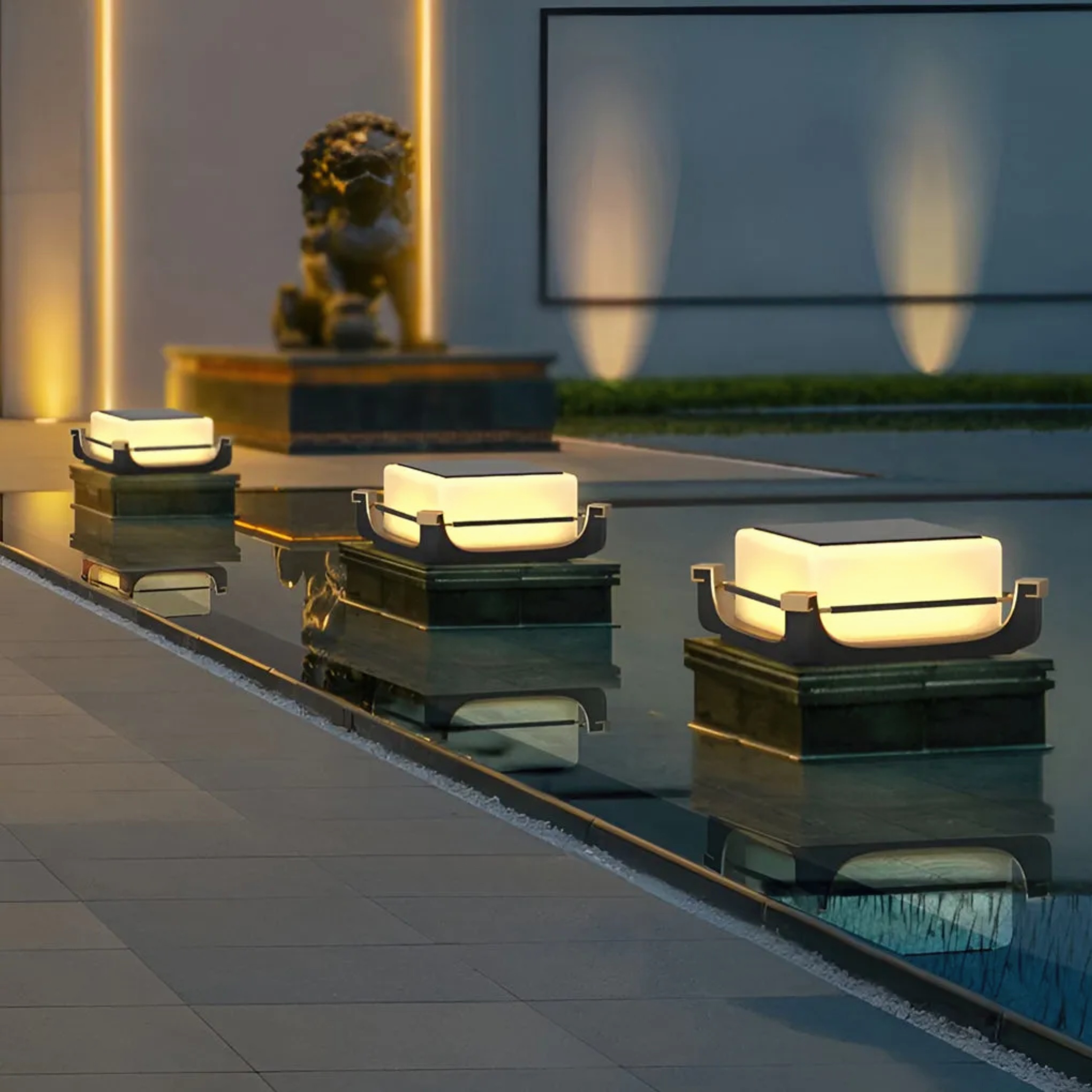 Industrial fence deck gray synthetic outdoor post lights, Lighom — 8.7"X8.7"X3.5" / Solar